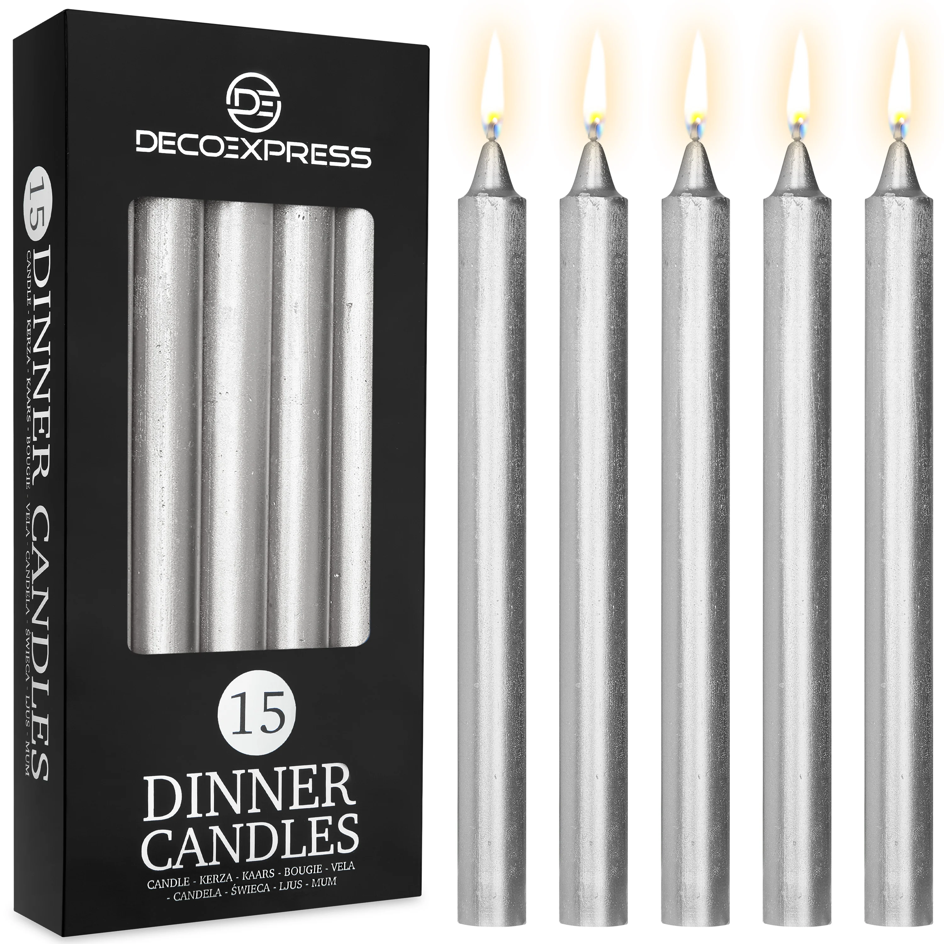 DECO EXPRESS Tapered Candle Set of 15 Dripless Metallic Unscented 9H Burn Time - Image 7