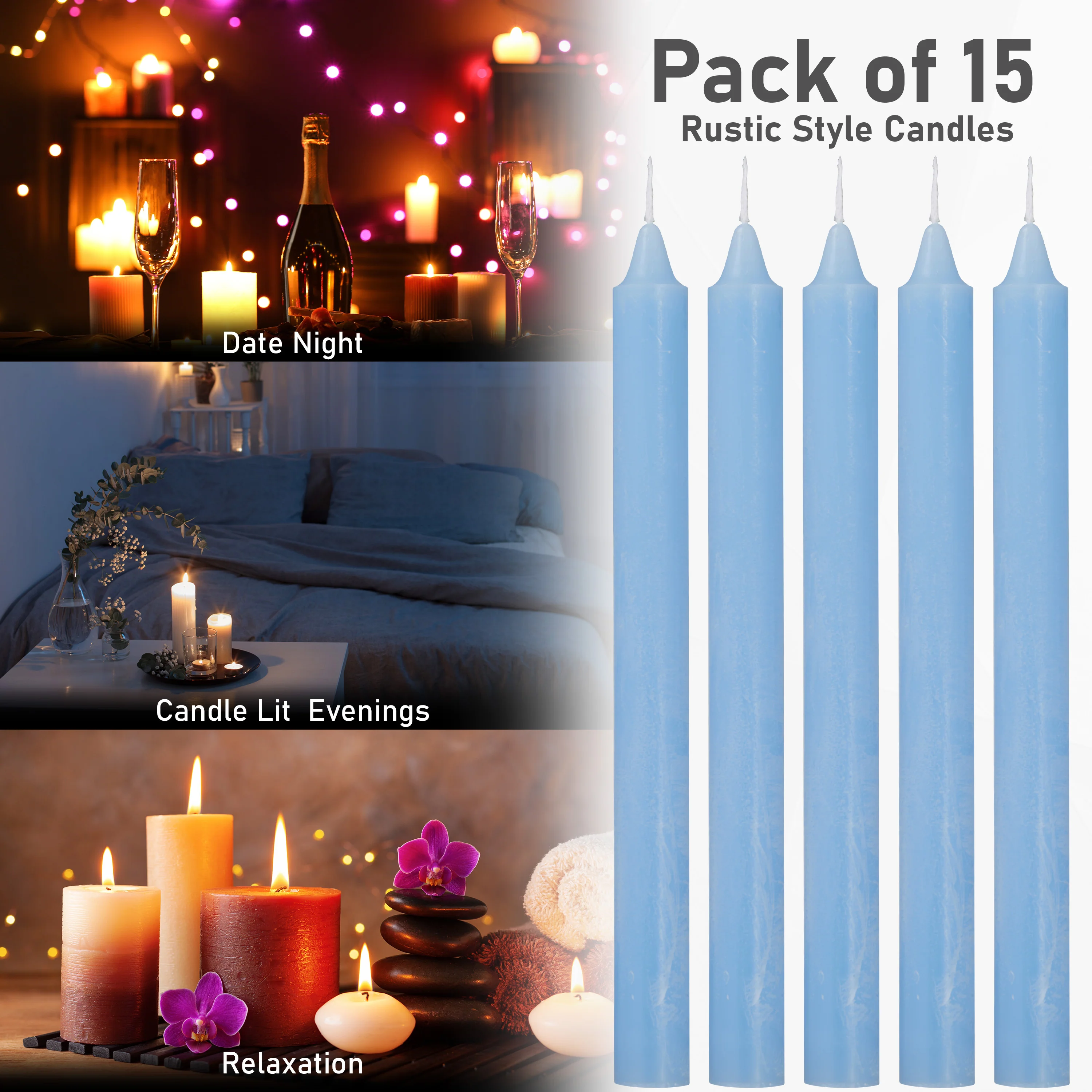 DECO EXPRESS Tapered Candle Set of 15 Dripless Metallic Unscented 9H Burn Time - Image 72