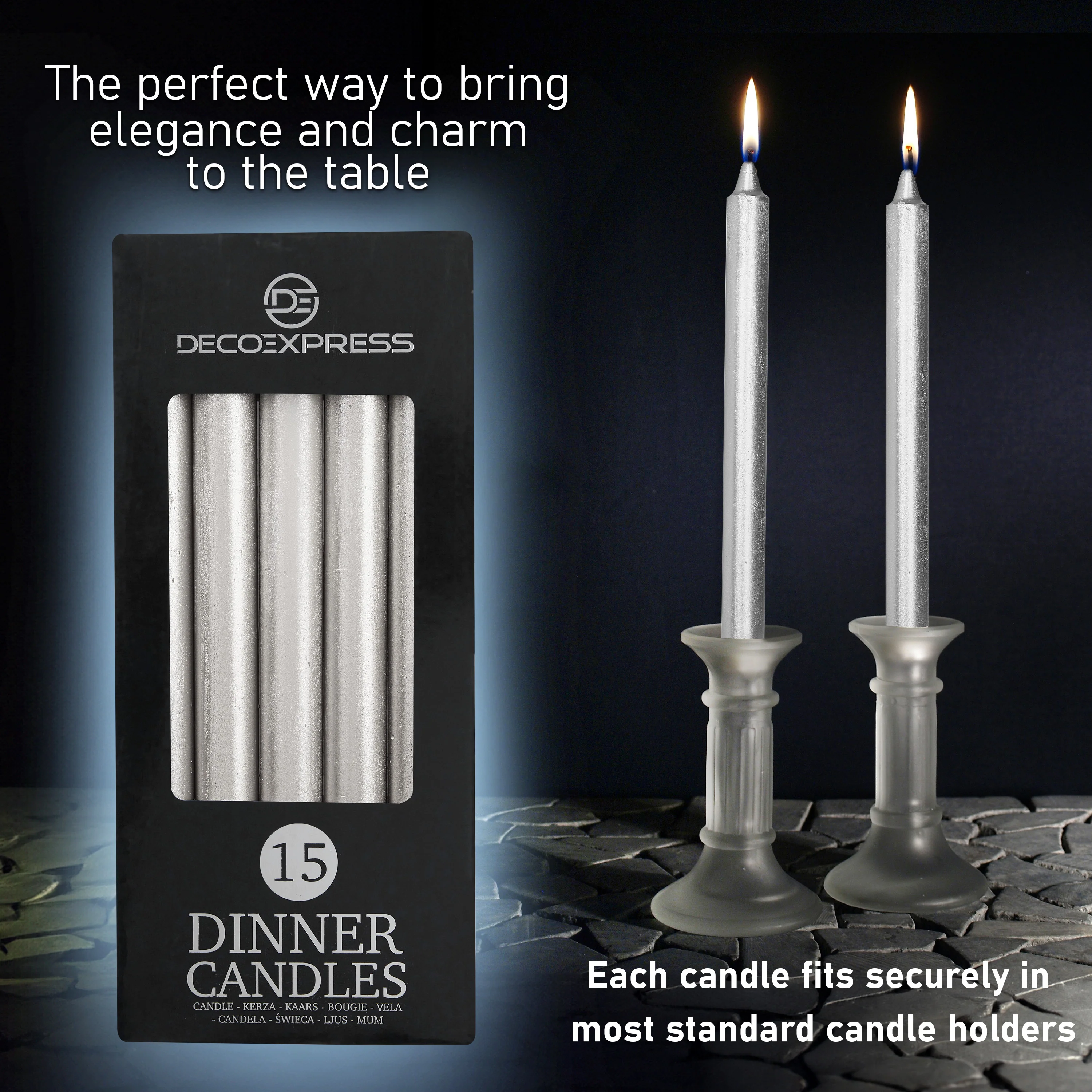 DECO EXPRESS Tapered Candle Set of 15 Dripless Metallic Unscented 9H Burn Time - Image 9