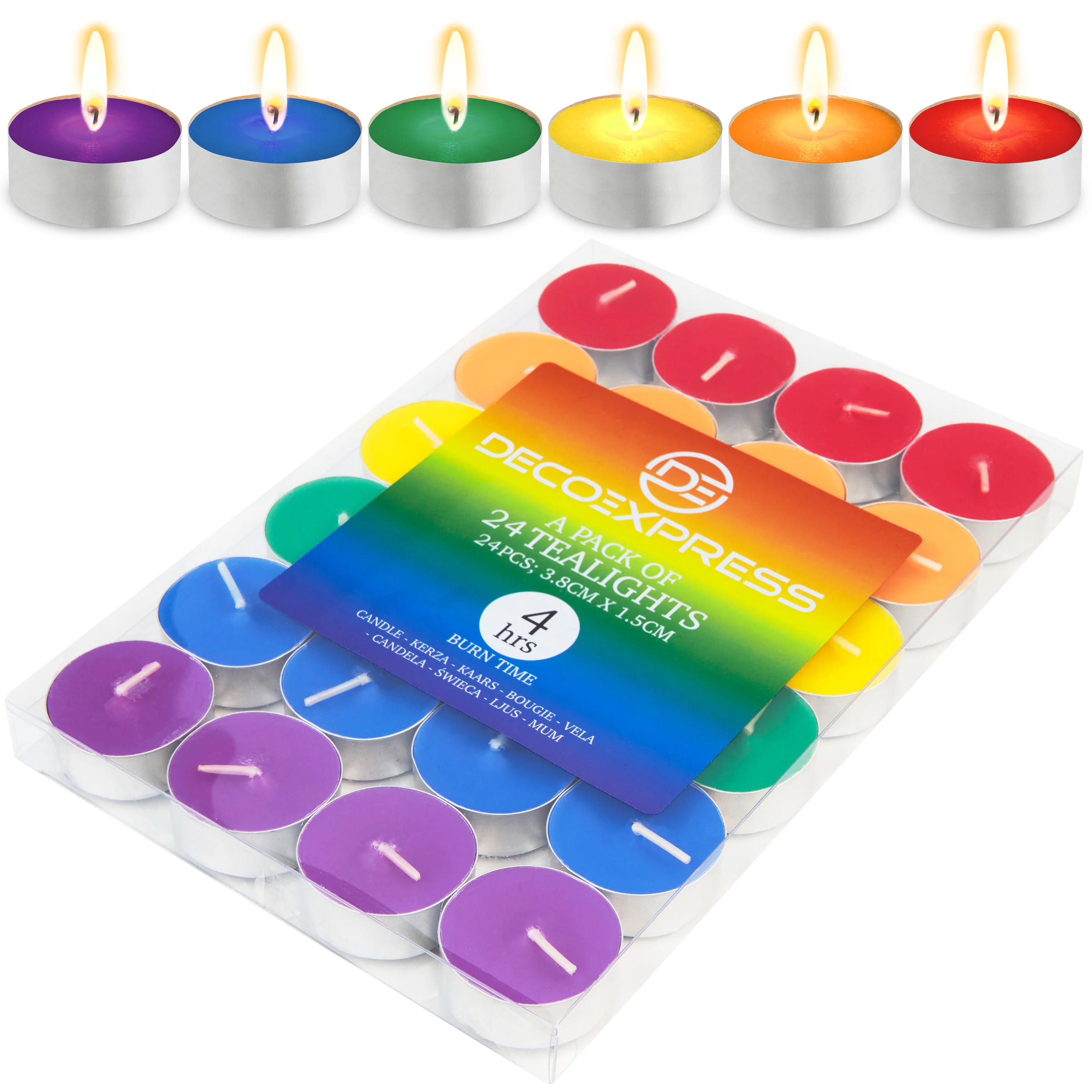 Deco Express Tealight Candles Multipack - Multi 24/4 Hour