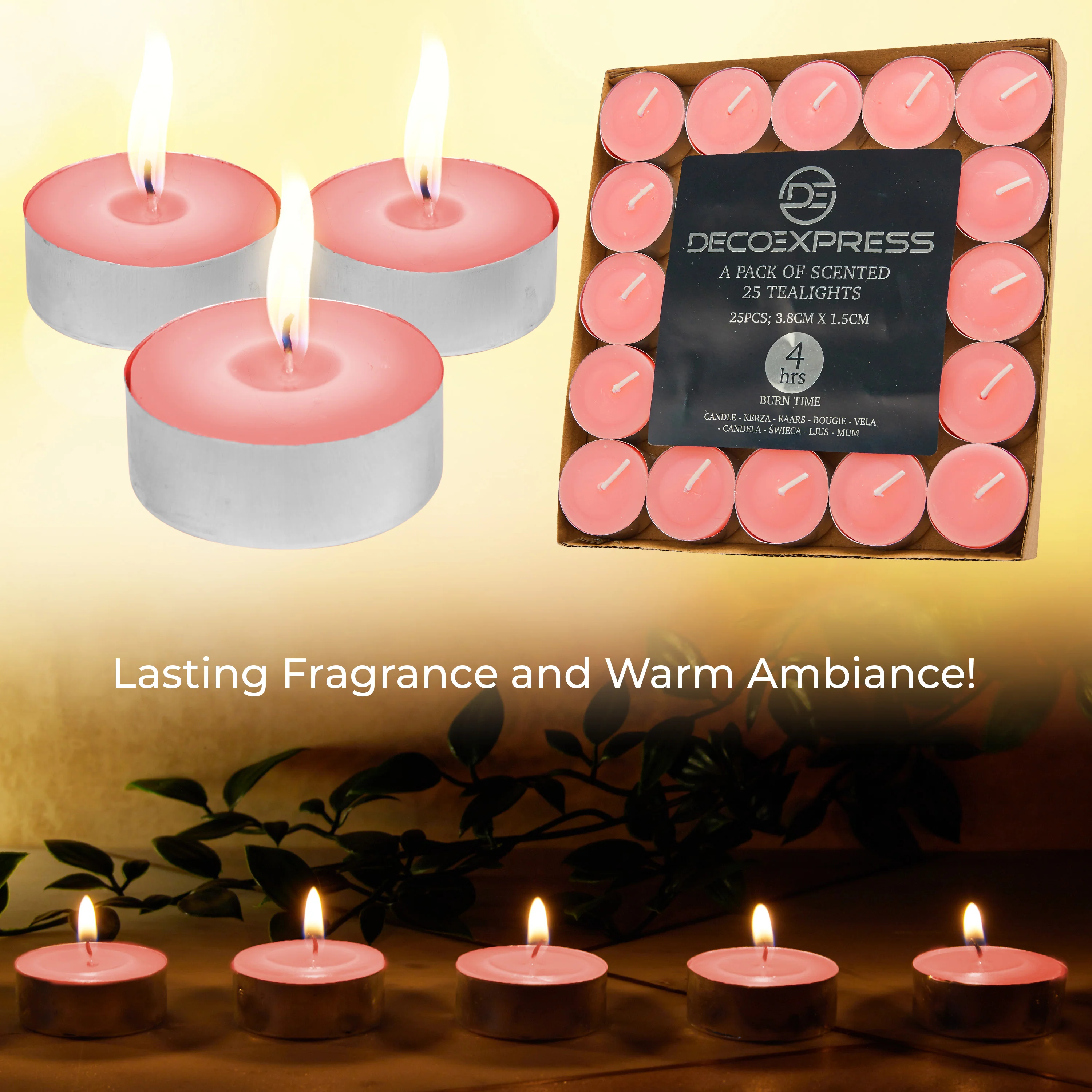 DECO EXPRESS Tealight Candles Multipack of 200, 100, 50, 25 or 24, Burning Time 4, 8 or 10 Hours - Tea Lights Candles - Image 12