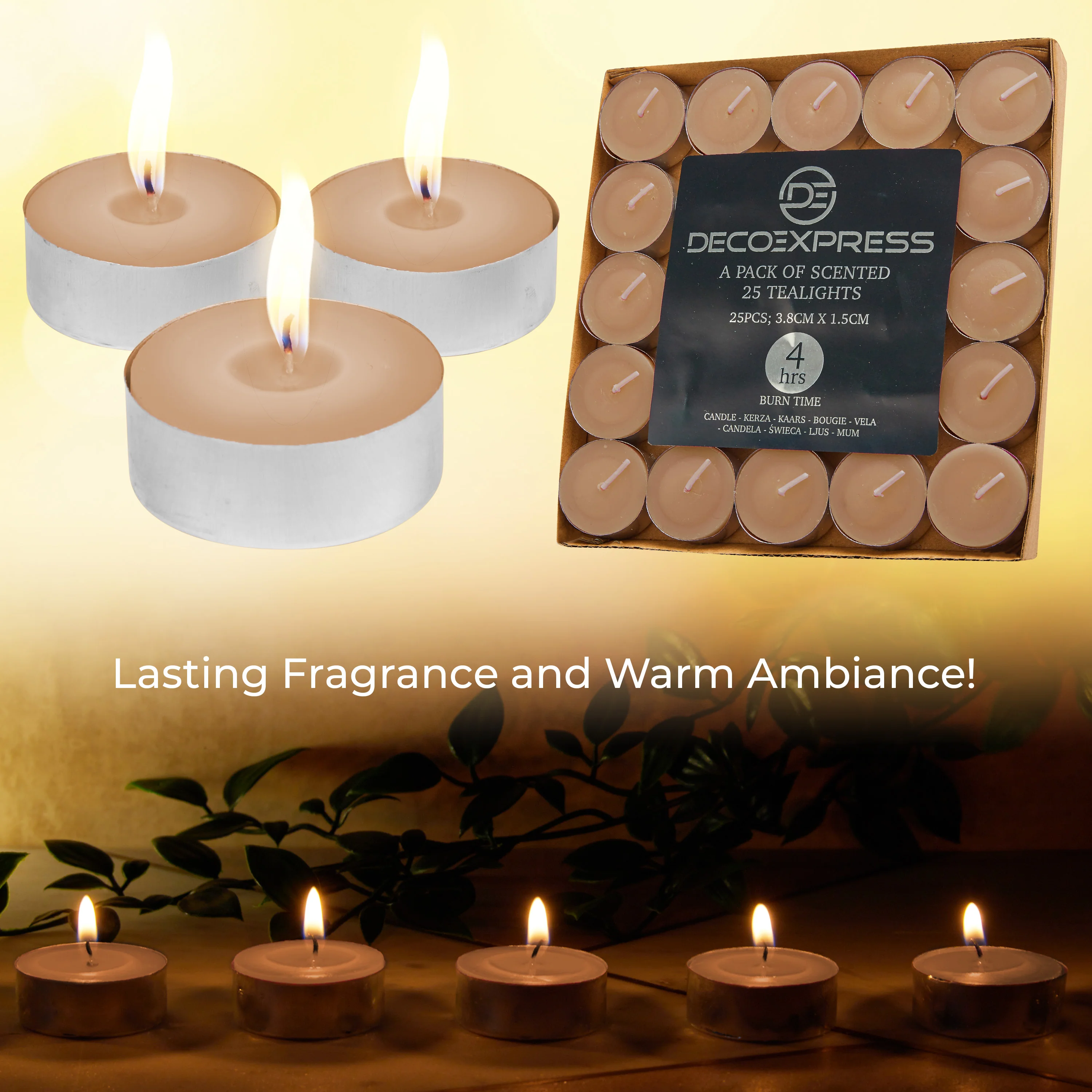 DECO EXPRESS Tealight Candles Multipack of 200, 100, 50, 25 or 24, Burning Time 4, 8 or 10 Hours - Tea Lights Candles - Image 18