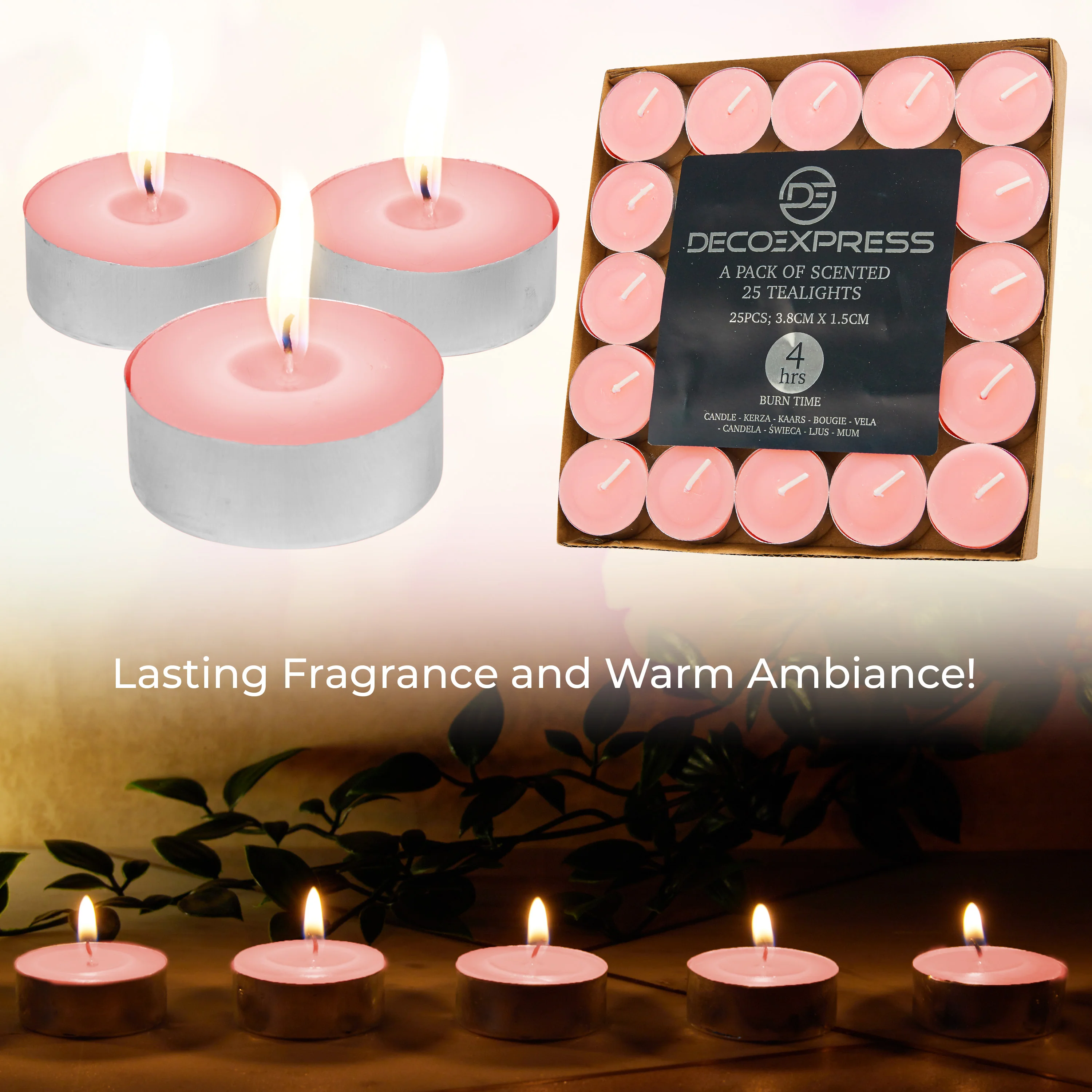 DECO EXPRESS Tealight Candles Multipack of 200, 100, 50, 25 or 24, Burning Time 4, 8 or 10 Hours - Tea Lights Candles - Image 30