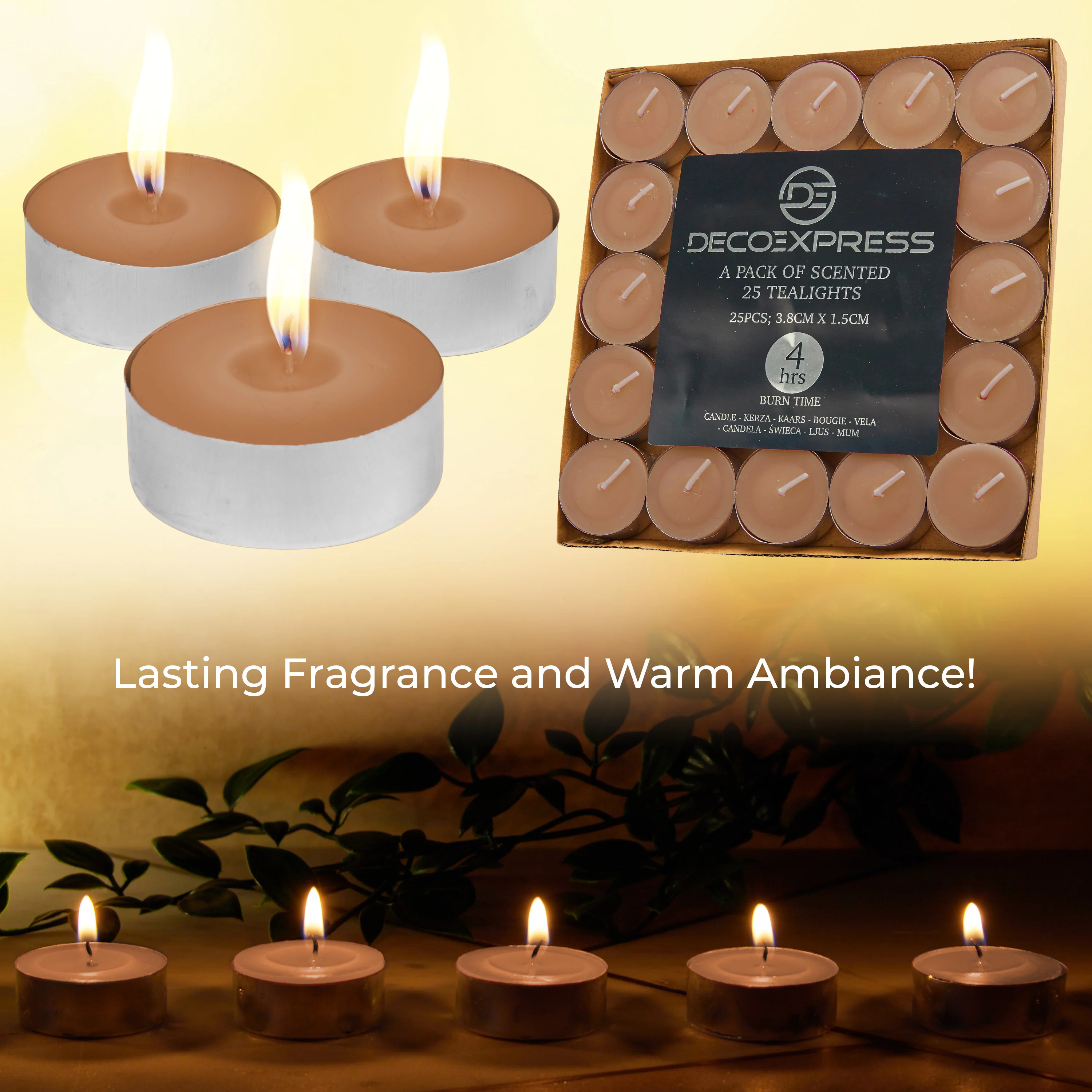 DECO EXPRESS Tealight Candles Multipack of 200, 100, 50, 25 or 24, Burning Time 4, 8 or 10 Hours - Tea Lights Candles - Image 54