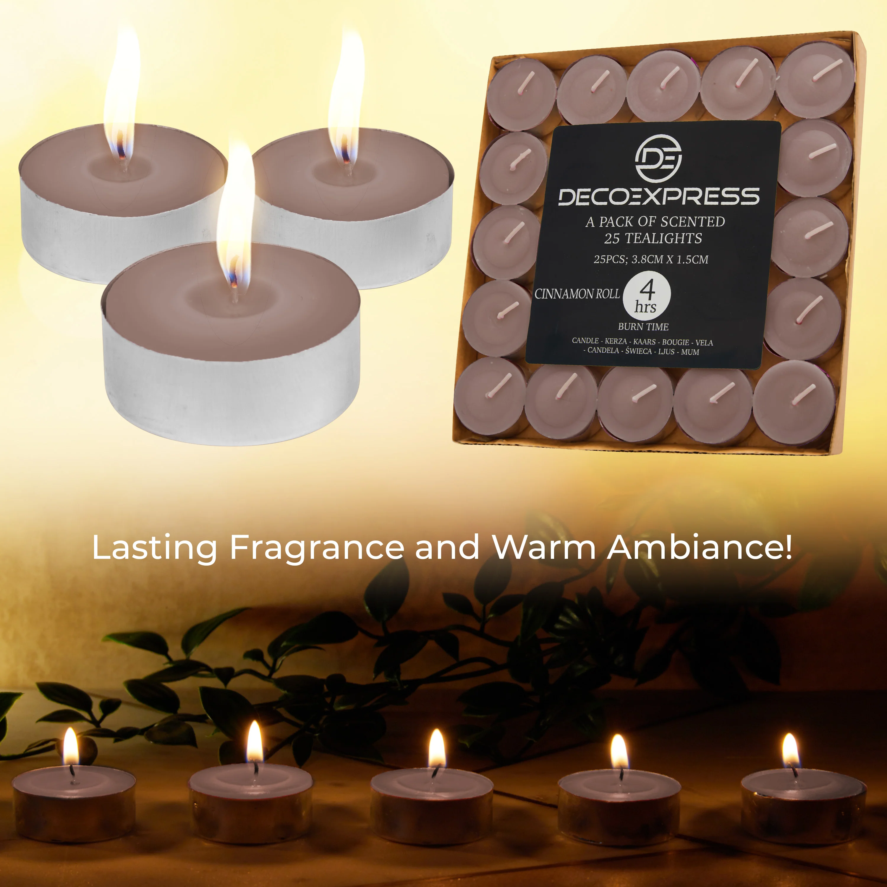 DECO EXPRESS Tealight Candles Multipack of 200, 100, 50, 25 or 24, Burning Time 4, 8 or 10 Hours - Tea Lights Candles - Image 60