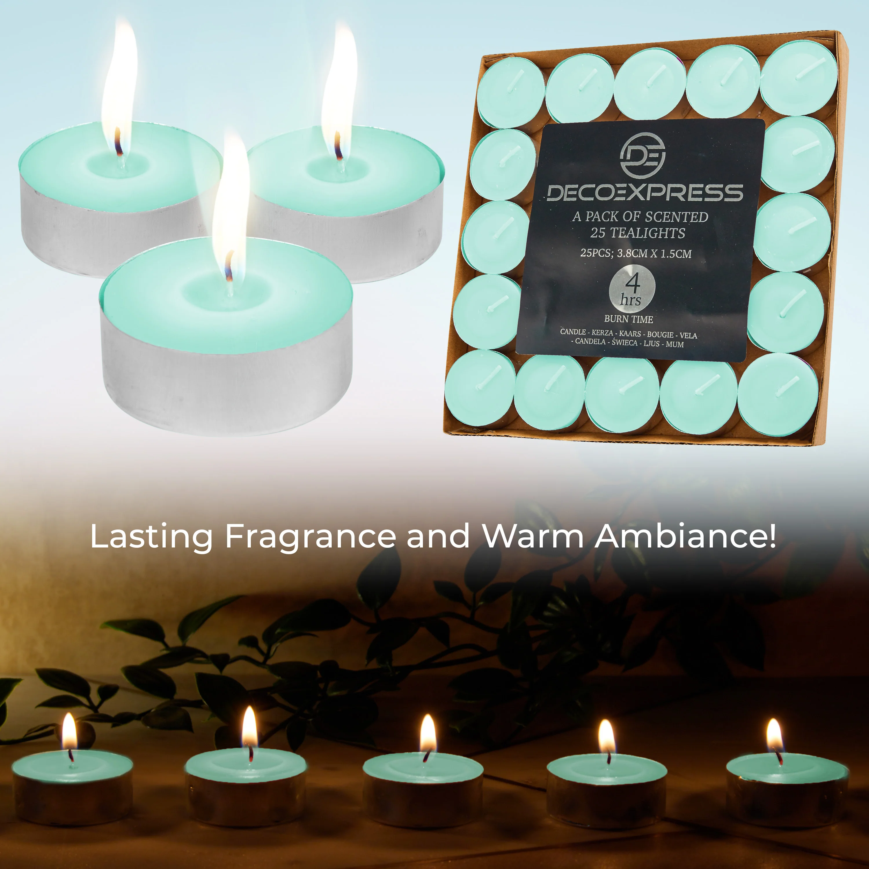 DECO EXPRESS Tealight Candles Multipack of 200, 100, 50, 25 or 24, Burning Time 4, 8 or 10 Hours - Tea Lights Candles - Image 66