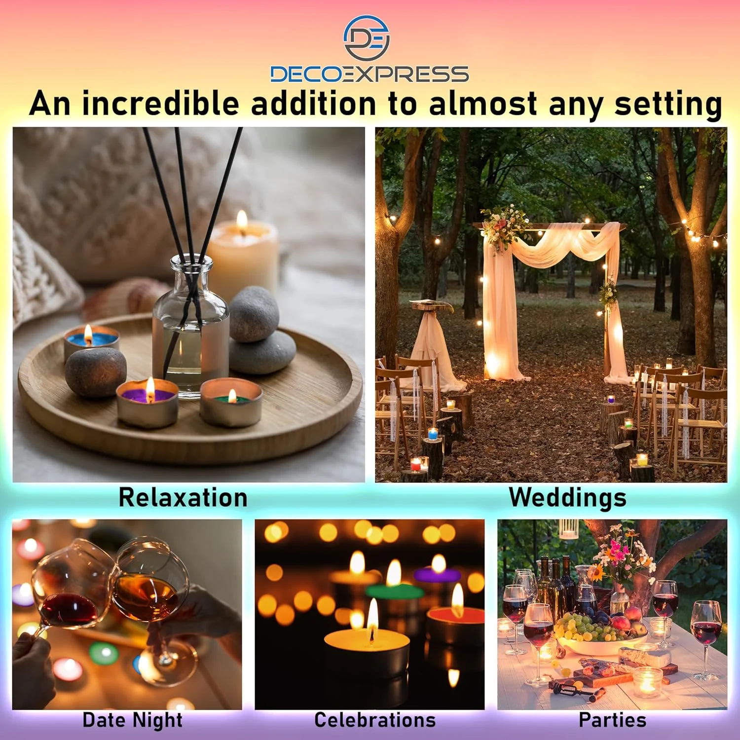 DECO EXPRESS Tealight Candles Multipack of 24, Burning Time 4 Hours - Tea Lights Candles (Multi 24/4 Hour - Image 2