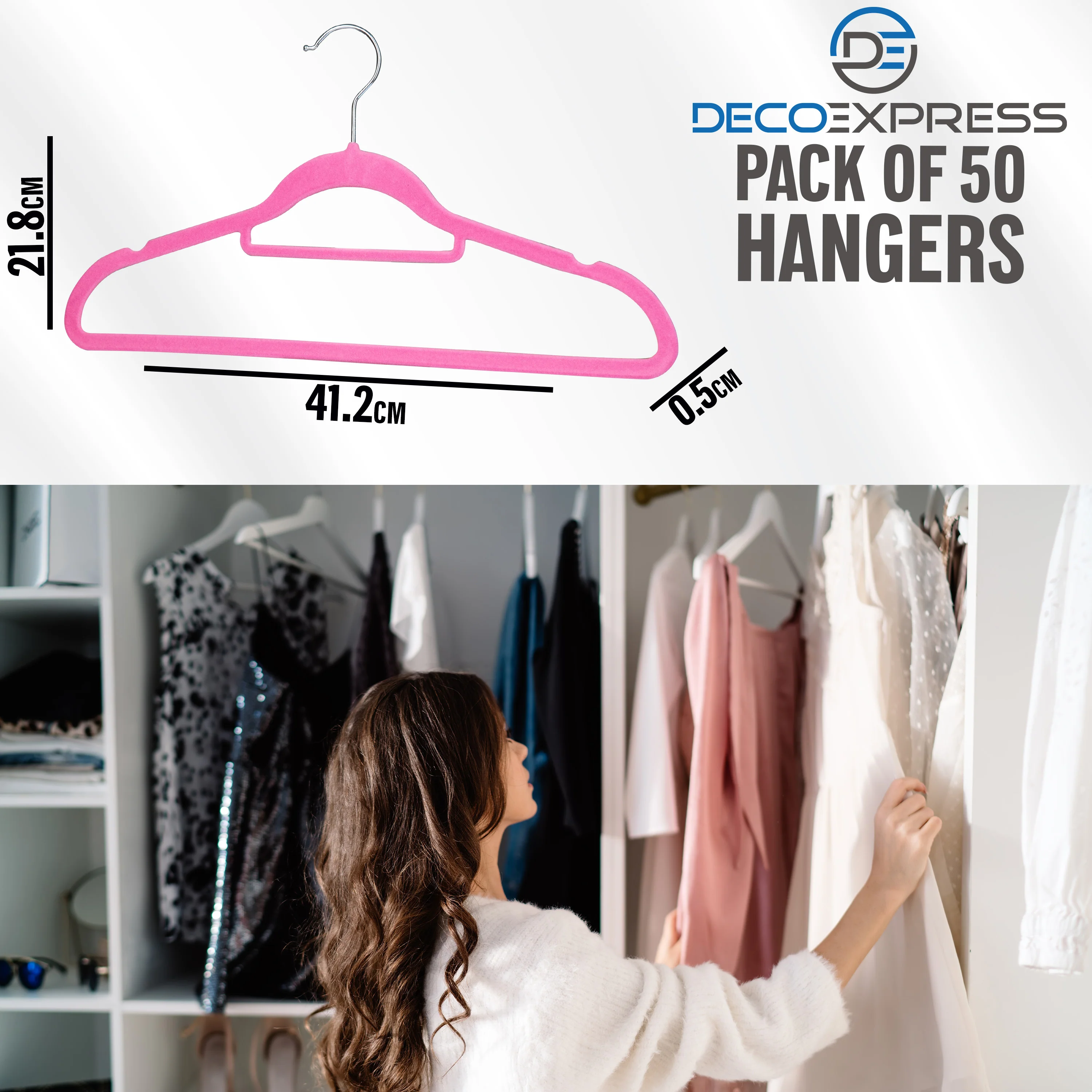 Deco Express Velvet Hangers, Space Saving Non Slip Coat Hangers for Clothes (50 Pack) - Image 17