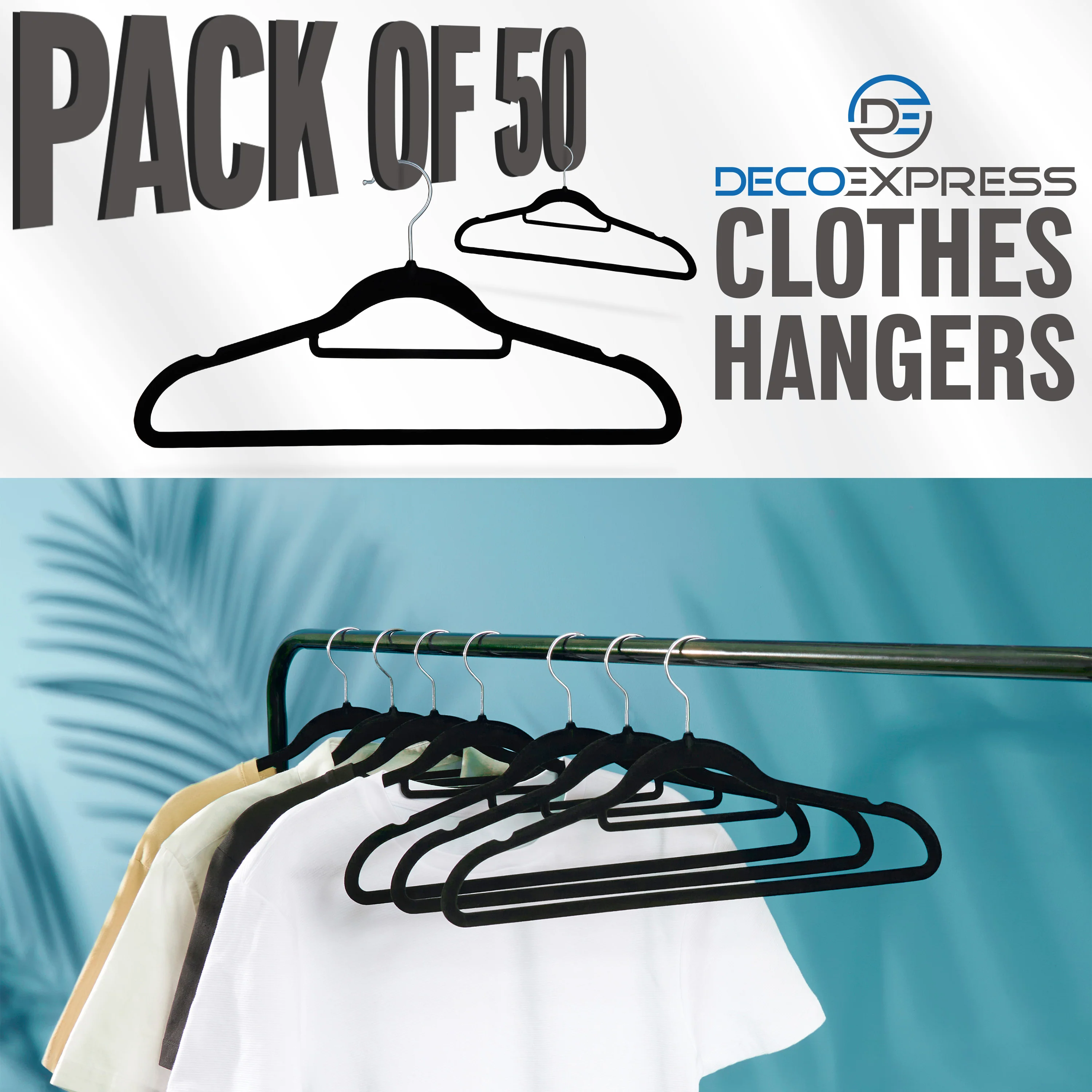 Deco Express Velvet Hangers, Space Saving Non Slip Coat Hangers for Clothes (50 Pack) - Image 2