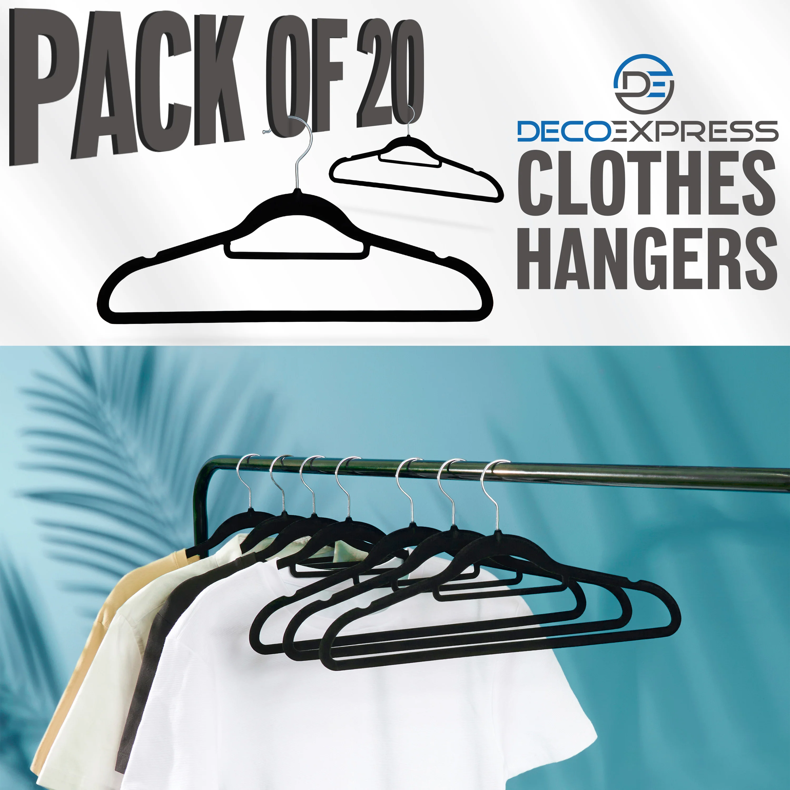 Deco Express Velvet Hangers, Space Saving Non Slip Coat Hangers for Clothes - 20 Pack - Image 14