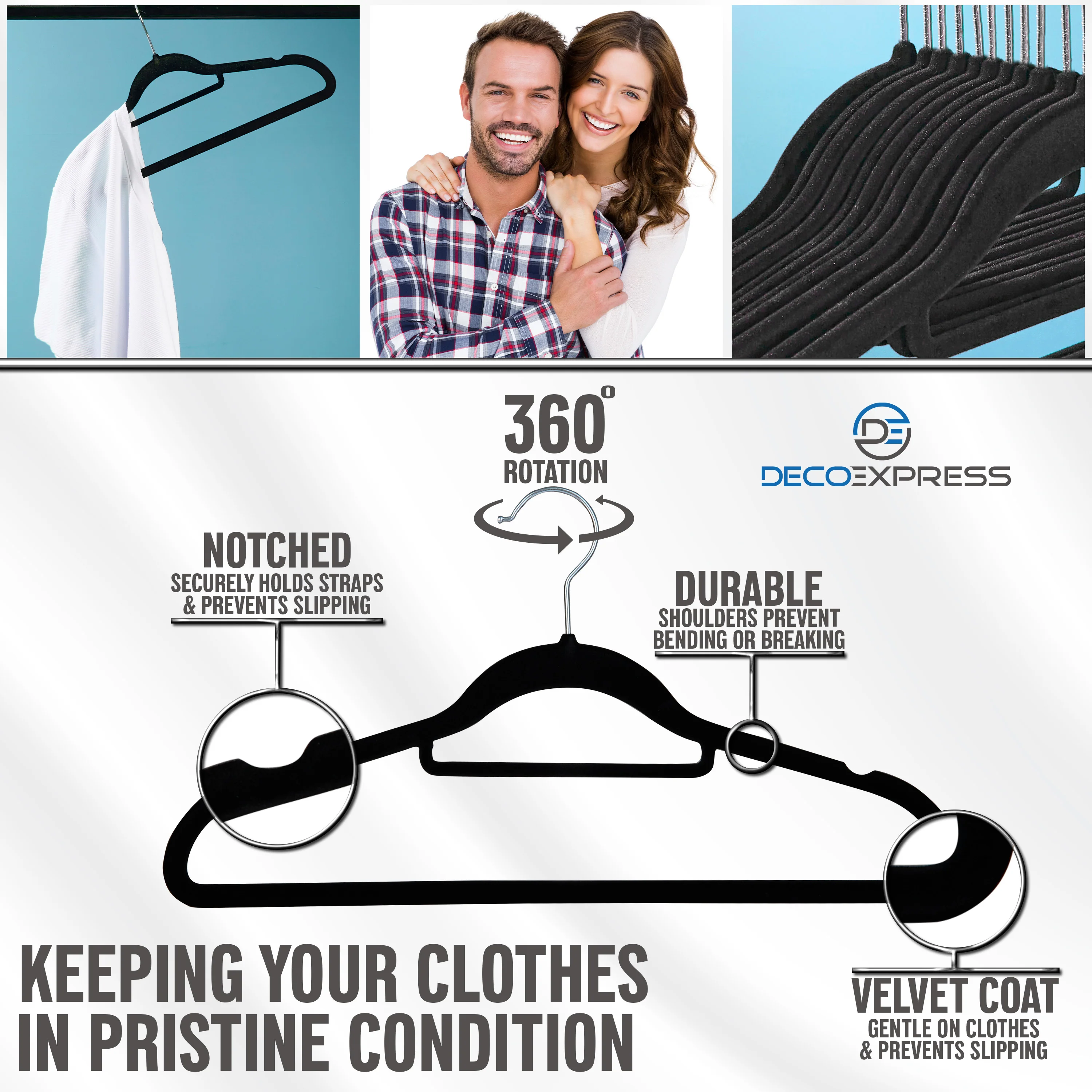Deco Express Velvet Hangers, Space Saving Non Slip Coat Hangers for Clothes - 20 Pack - Image 15
