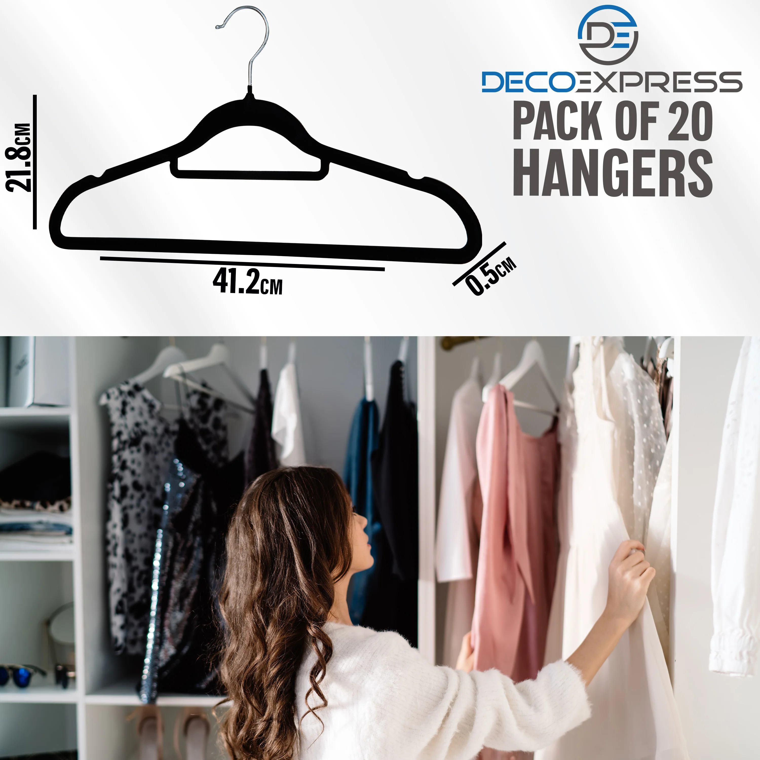 Deco Express Velvet Hangers, Space Saving Non Slip Coat Hangers for Clothes - 20 Pack - Image 18