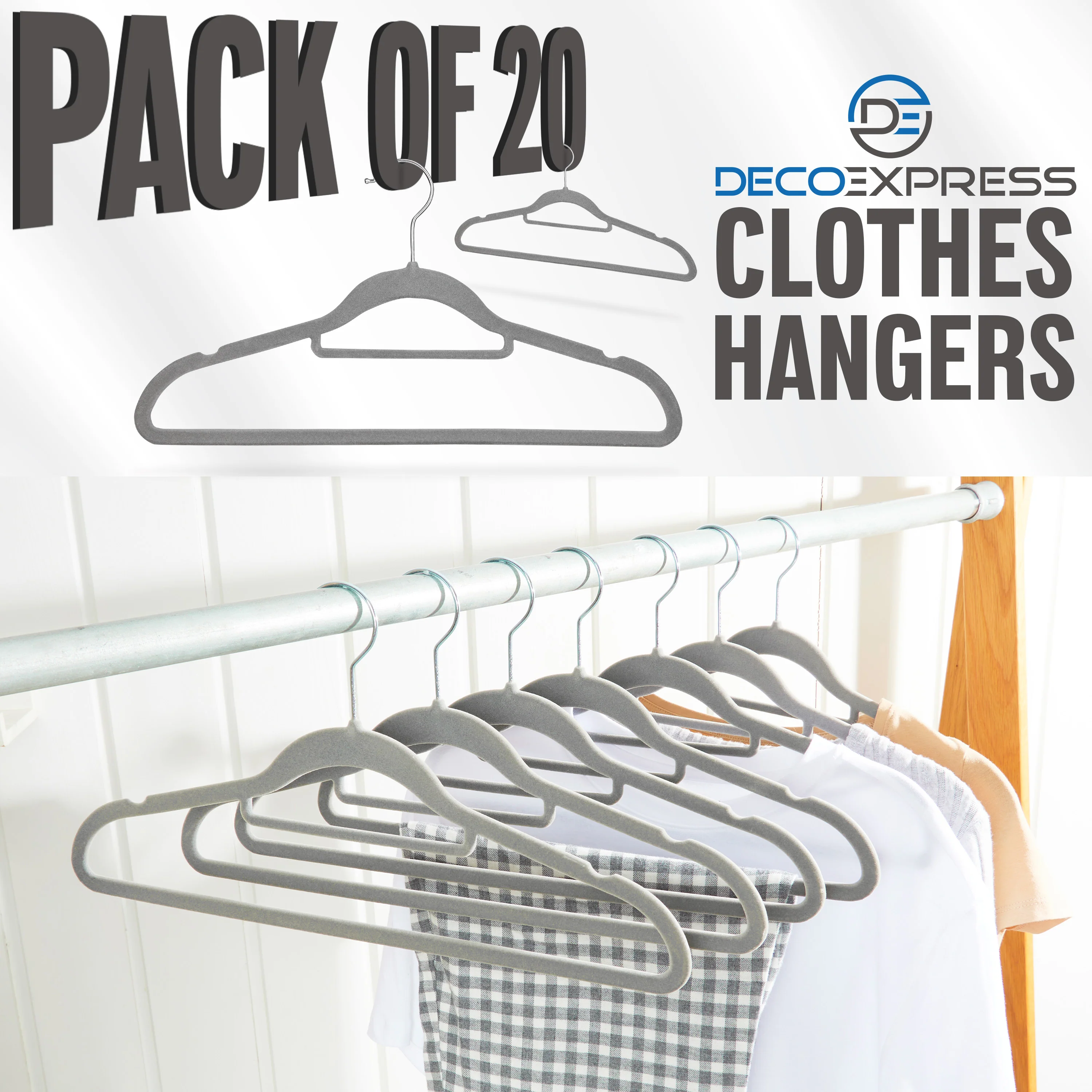 Deco Express Velvet Hangers, Space Saving Non Slip Coat Hangers for Clothes - 20 Pack - Image 2