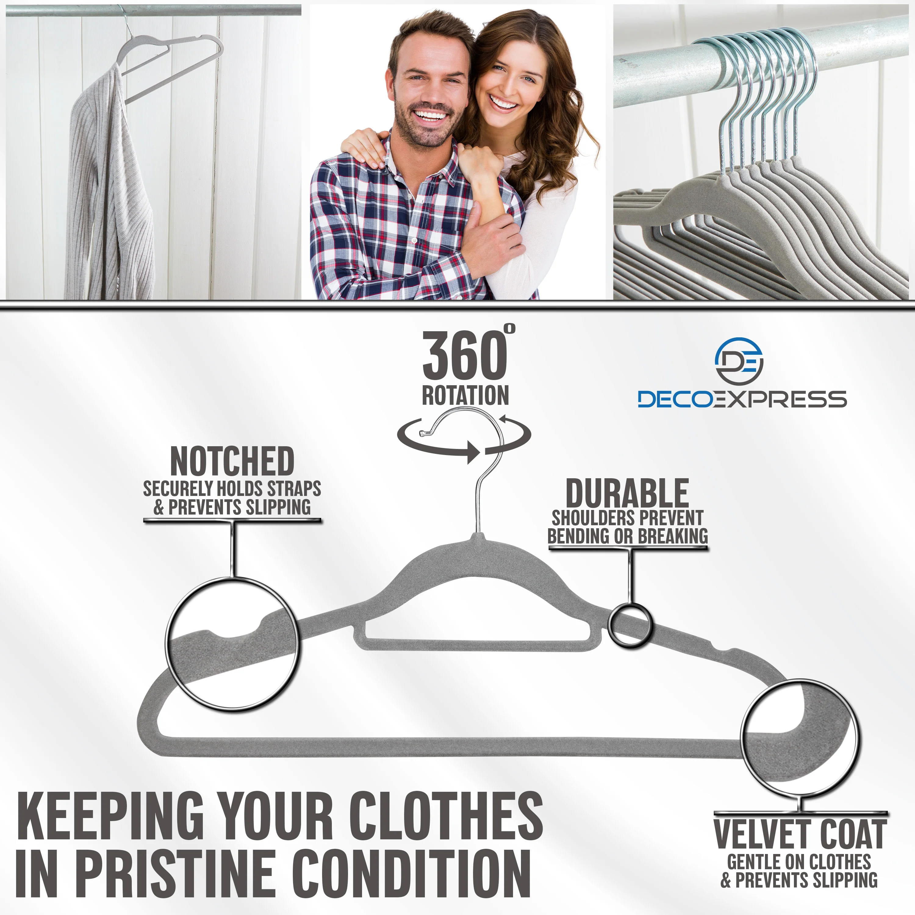 Deco Express Velvet Hangers, Space Saving Non Slip Coat Hangers for Clothes - 20 Pack - Image 3