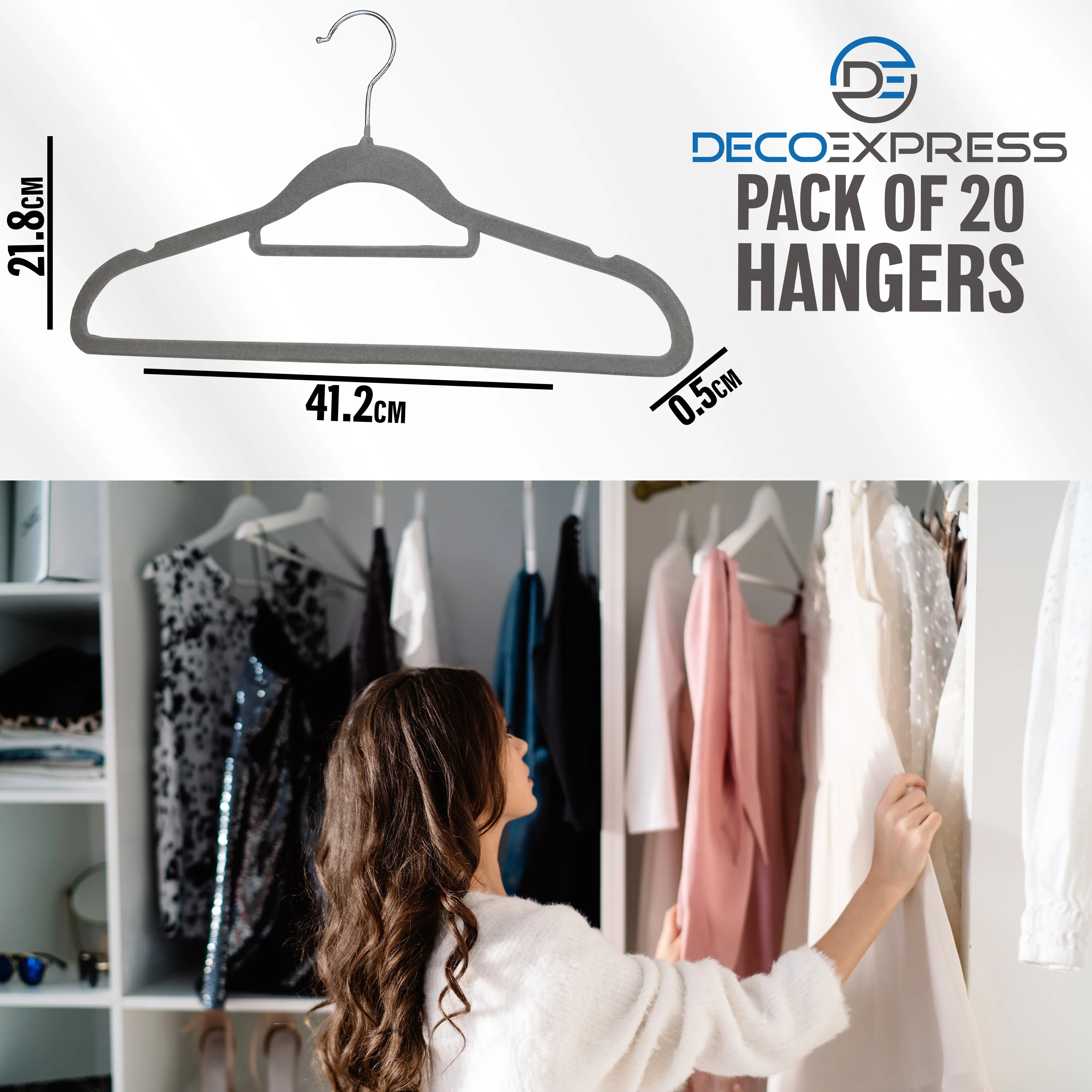 Deco Express Velvet Hangers, Space Saving Non Slip Coat Hangers for Clothes - 20 Pack - Image 6