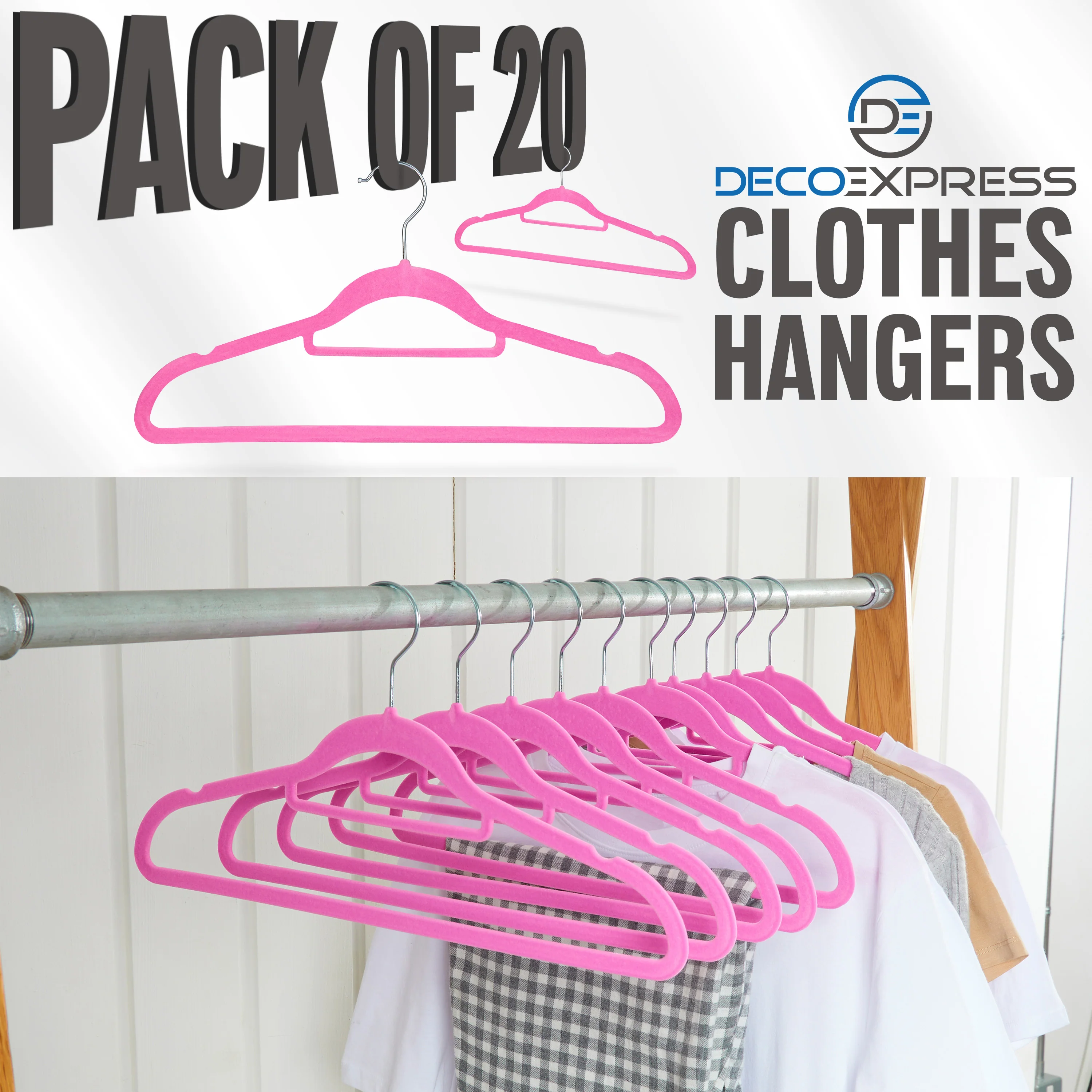 Deco Express Velvet Hangers, Space Saving Non Slip Coat Hangers for Clothes - 20 Pack - Image 8