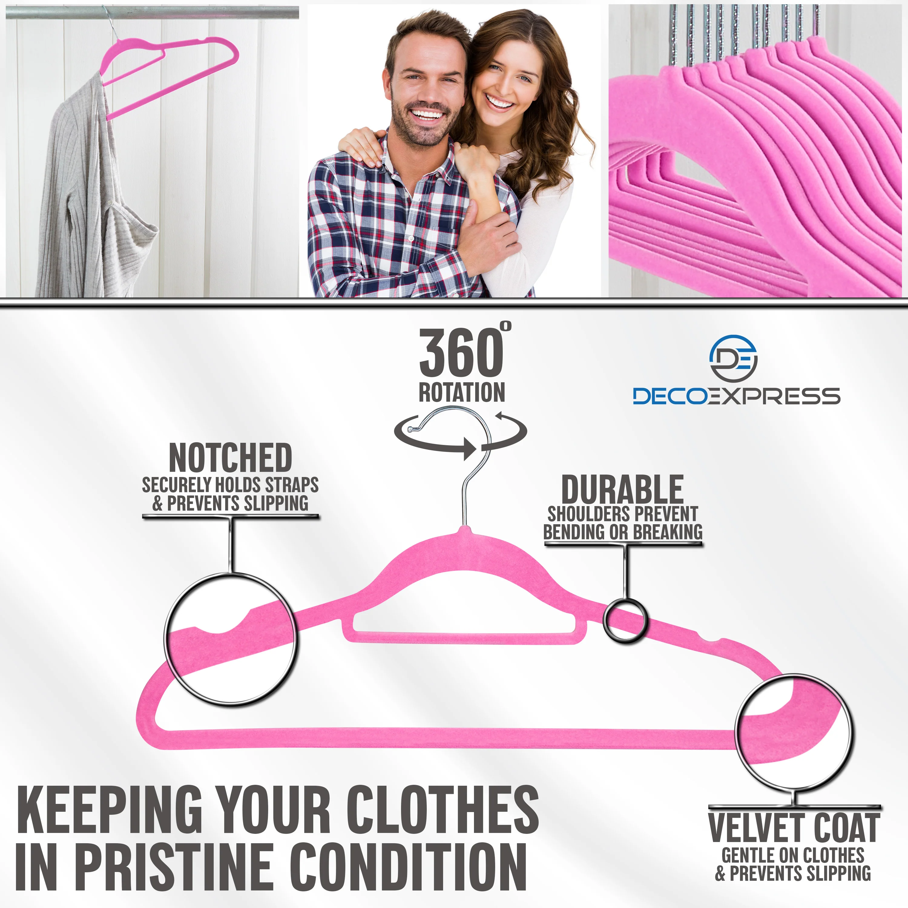 Deco Express Velvet Hangers, Space Saving Non Slip Coat Hangers for Clothes - 20 Pack - Image 9