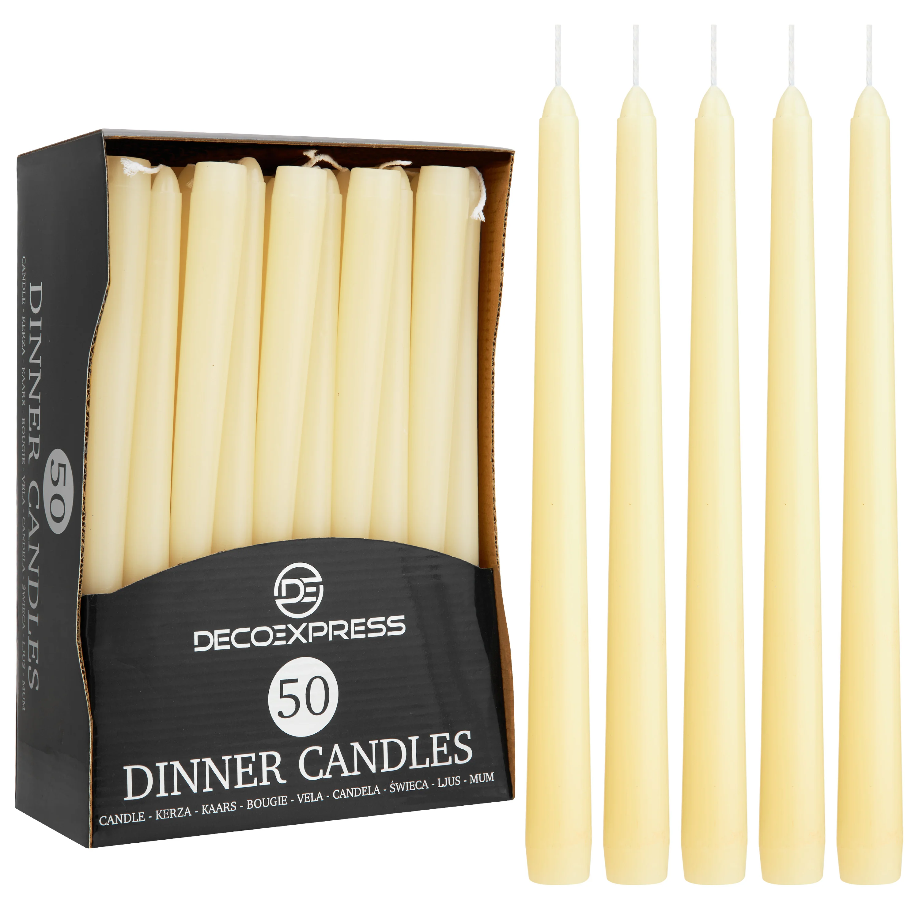 Dinner Candles - Tapered Candles Multipack - Ivory 50 Pack