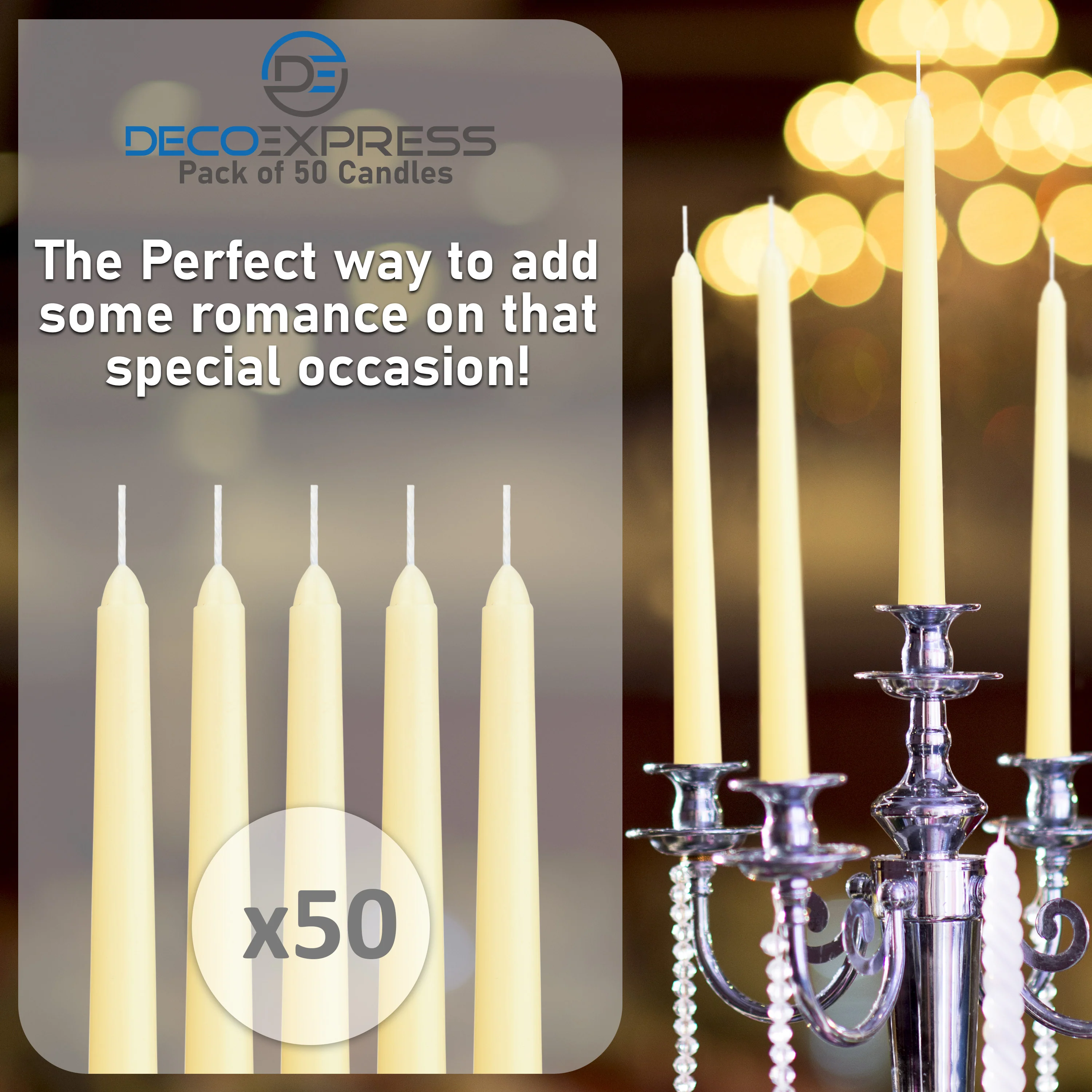 Dinner Candles - Tapered Candles Multipack - Ivory 50 Pack - Image 5