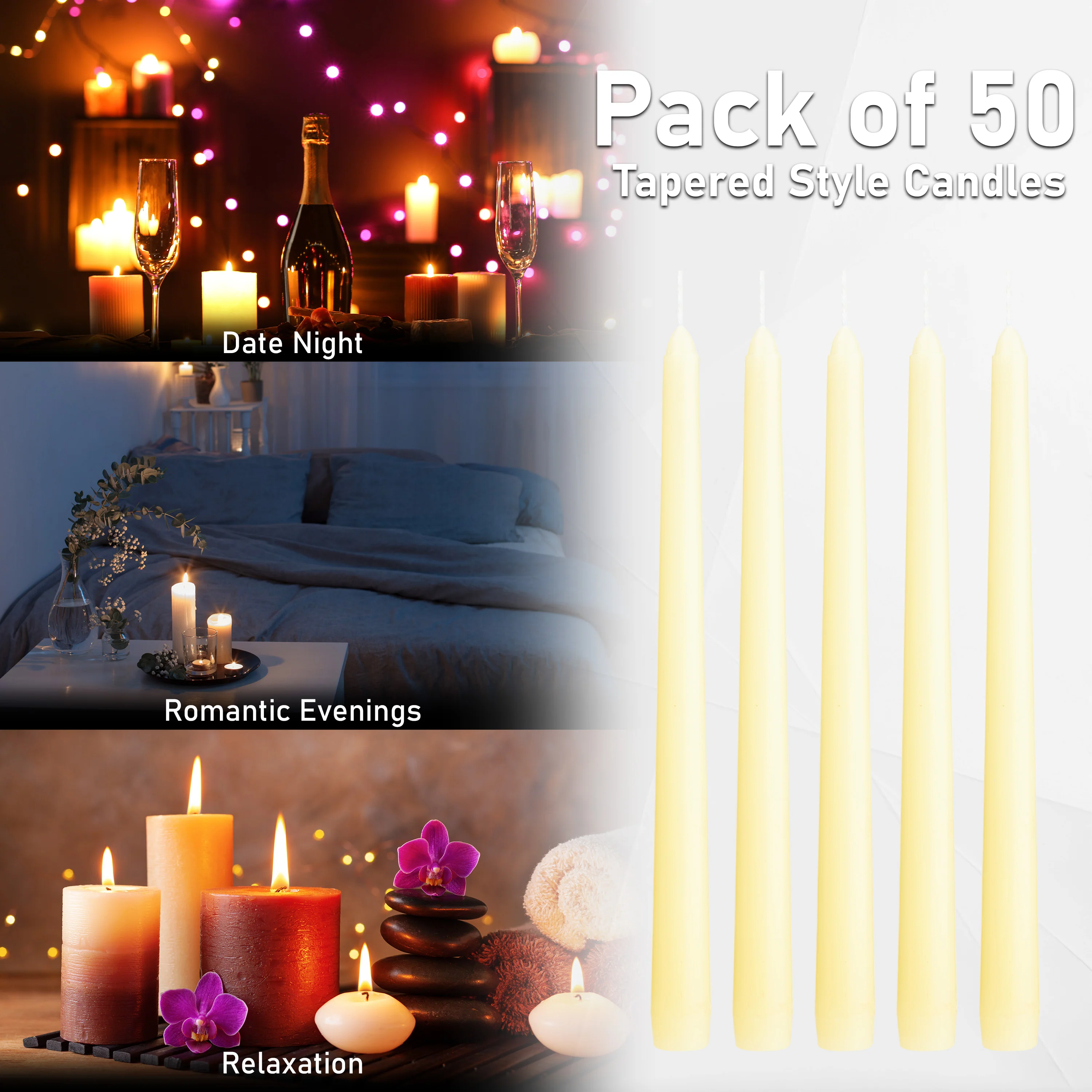 Dinner Candles - Tapered Candles Multipack - Ivory 50 Pack - Image 6