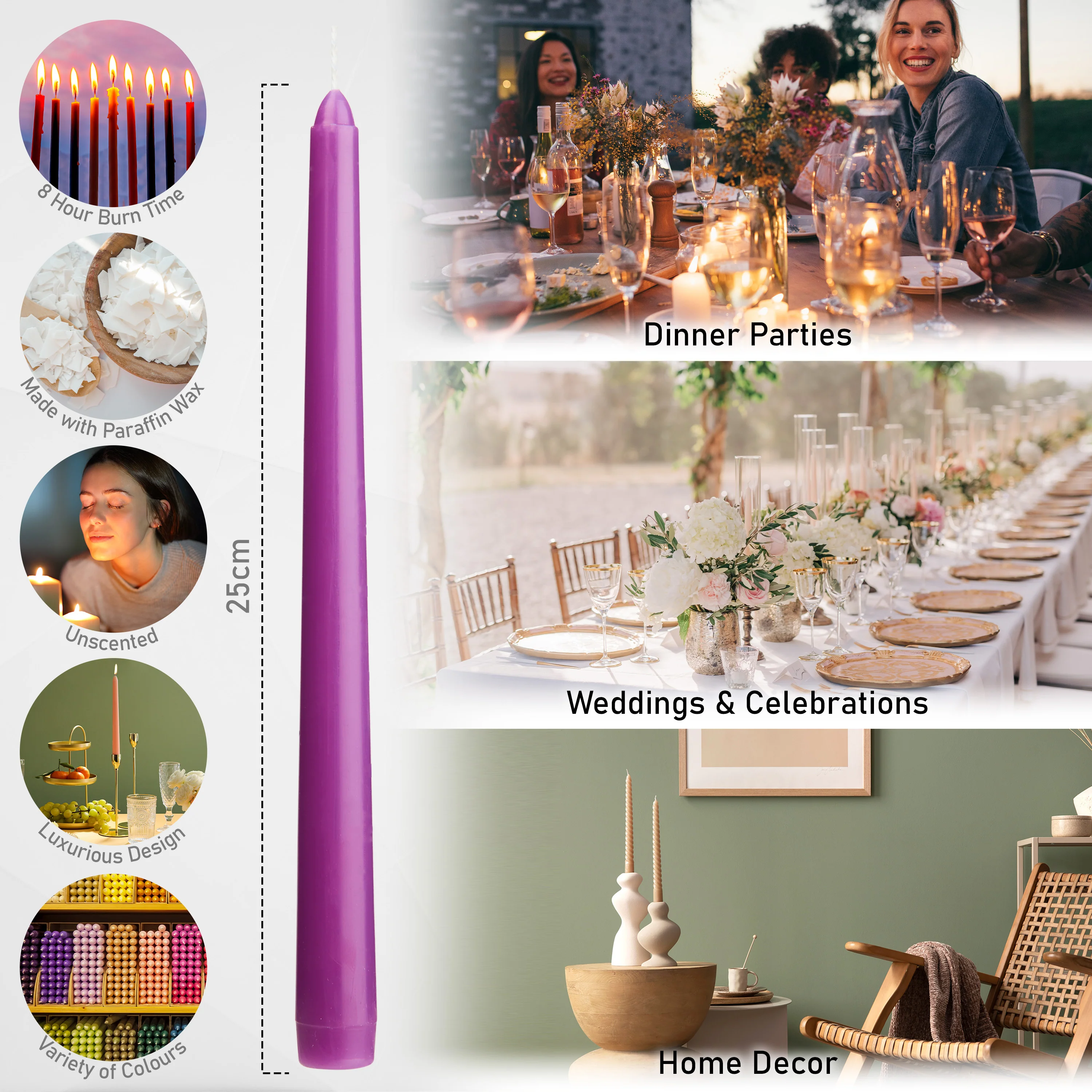 Dinner Candles - Tapered Candles Multipack   - Set of 15 - Image 23