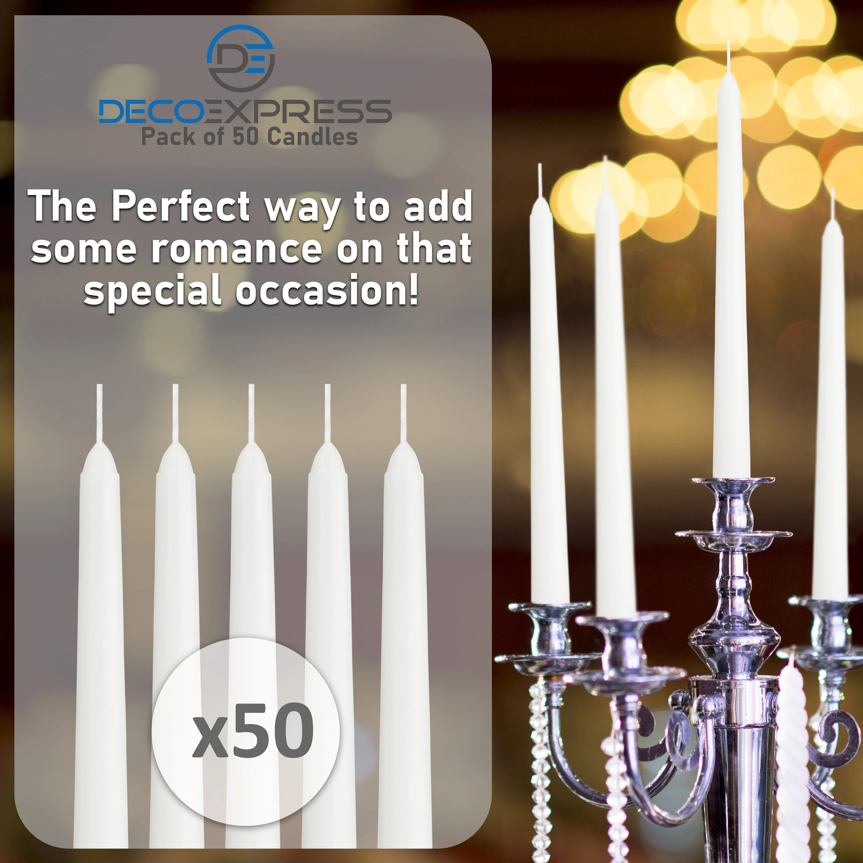 Dinner Candles - Tapered Candles Multipack   - White - 50 Pack - Image 5