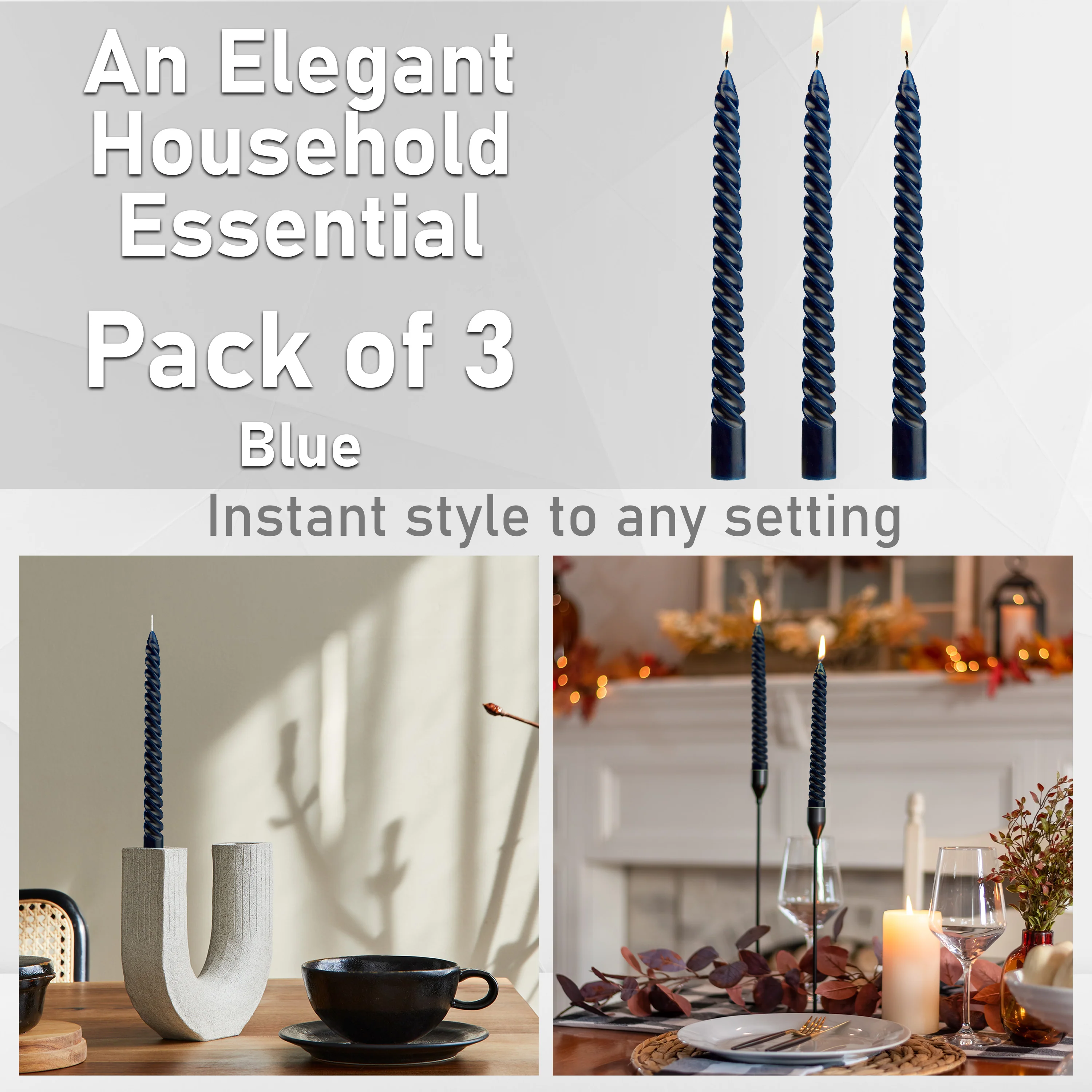 DECO EXPRESS Dinner Candles Pack of 3 or 6 Twisted Non Drip Coloured Spiral Candles Long Lasting 6 Hours Burn Non Scented (Pack of 3) - Image 28