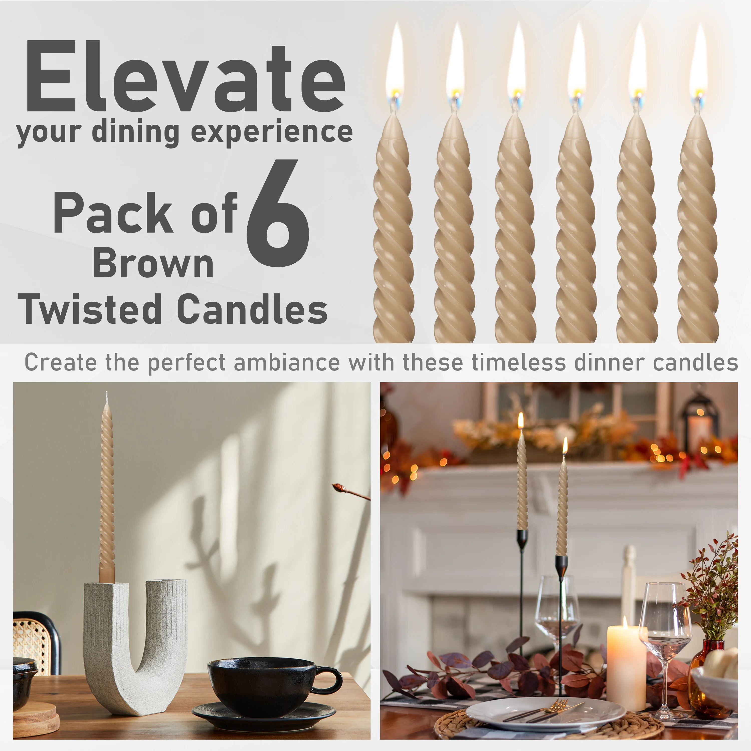 DECO EXPRESS Dinner Candles Pack of 3 or 6 Twisted Non Drip Coloured Spiral Candles Long Lasting 6 Hours Burn Non Scented (Pack of 6) - Image 107