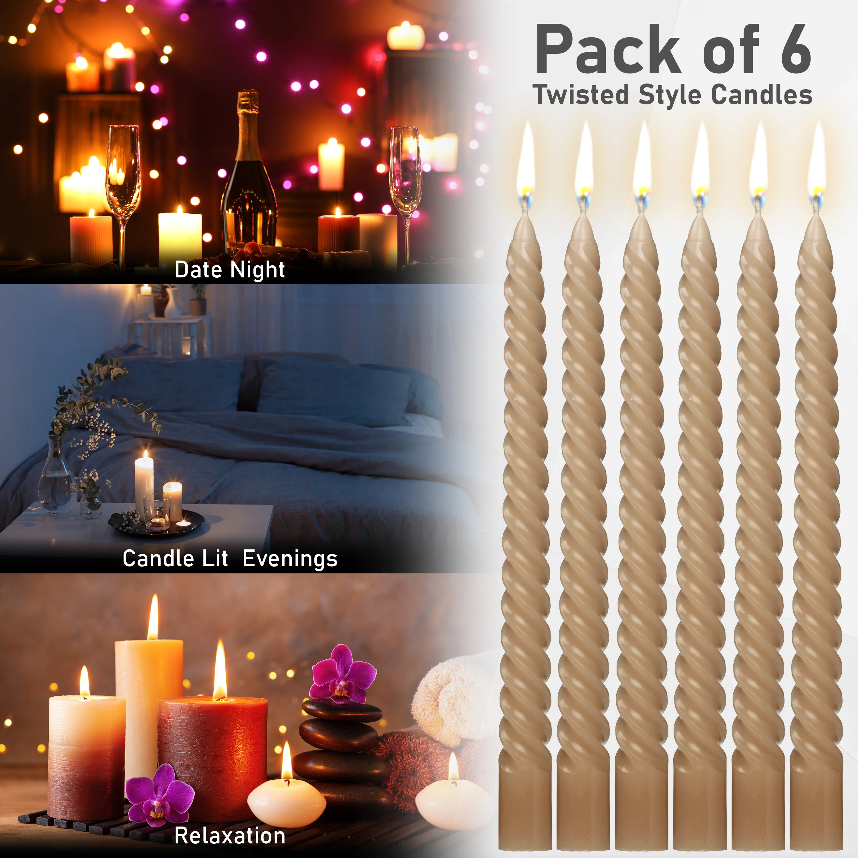 DECO EXPRESS Dinner Candles Pack of 3 or 6 Twisted Non Drip Coloured Spiral Candles Long Lasting 6 Hours Burn Non Scented (Pack of 6) - Image 109