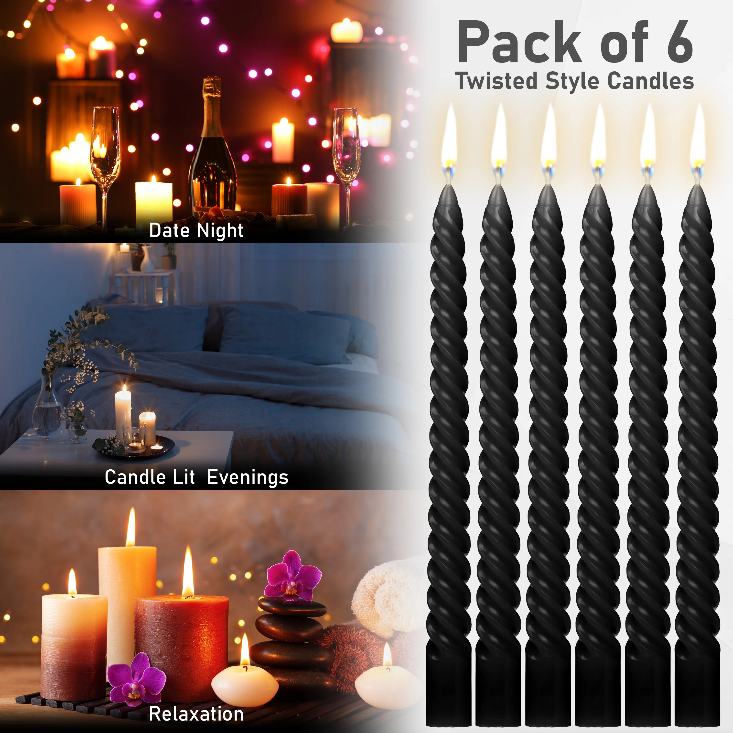 DECO EXPRESS Dinner Candles Pack of 3 or 6 Twisted Non Drip Coloured Spiral Candles Long Lasting 6 Hours Burn Non Scented (Pack of 6) - Image 115