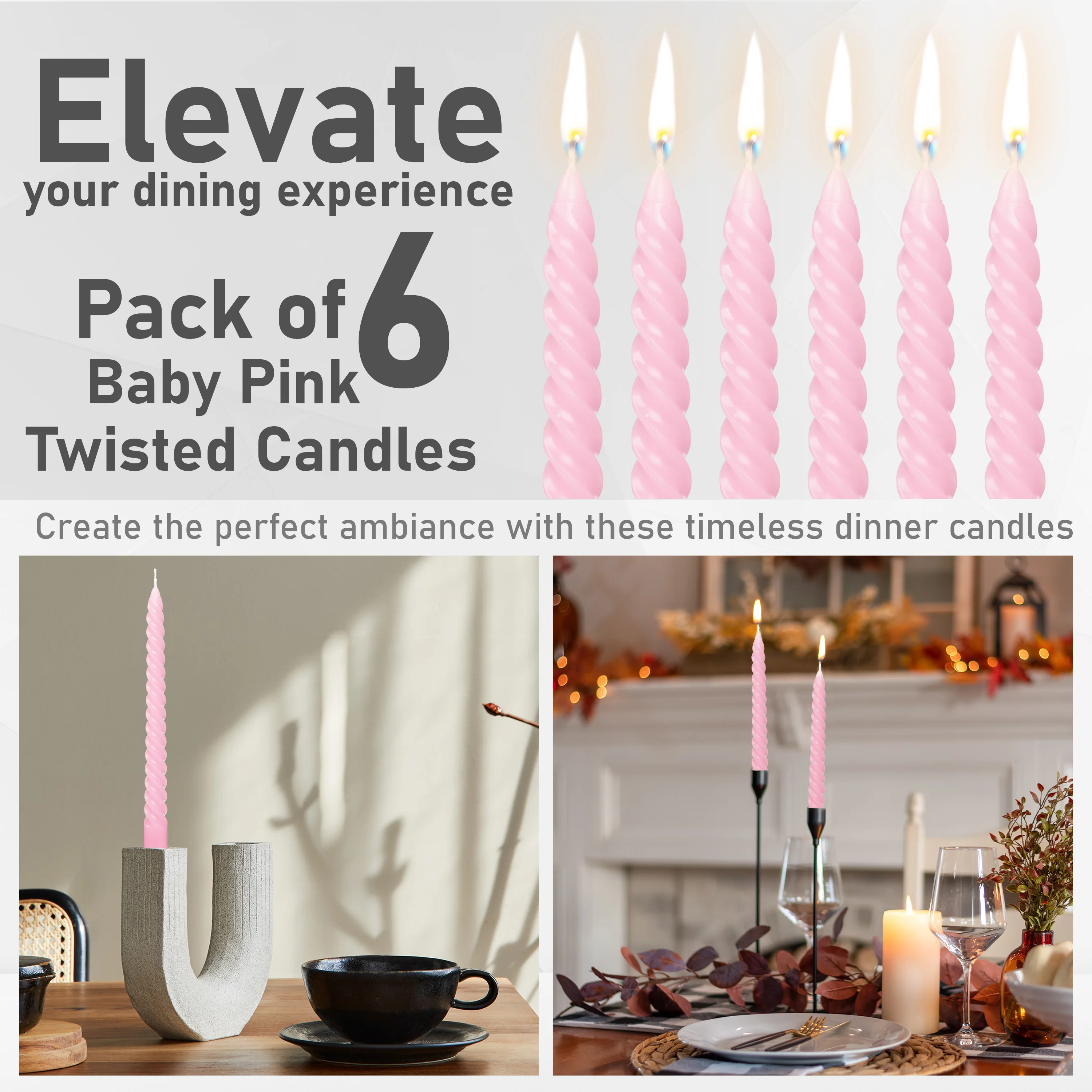 DECO EXPRESS Dinner Candles Pack of 3 or 6 Twisted Non Drip Coloured Spiral Candles Long Lasting 6 Hours Burn Non Scented (Pack of 6) - Image 119