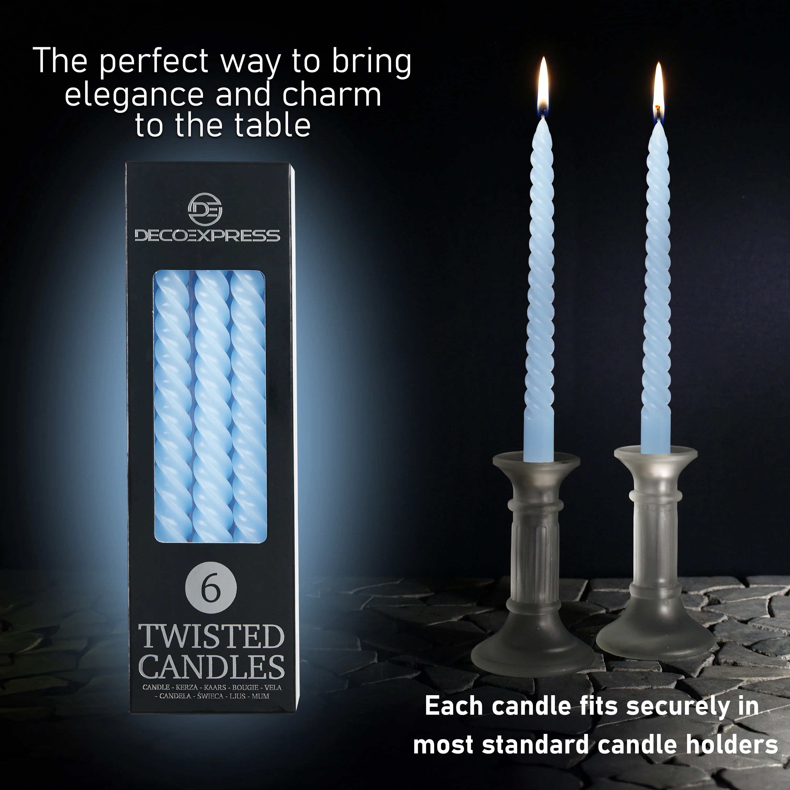 DECO EXPRESS Dinner Candles Pack of 3 or 6 Twisted Non Drip Coloured Spiral Candles Long Lasting 6 Hours Burn Non Scented (Pack of 6) - Image 124