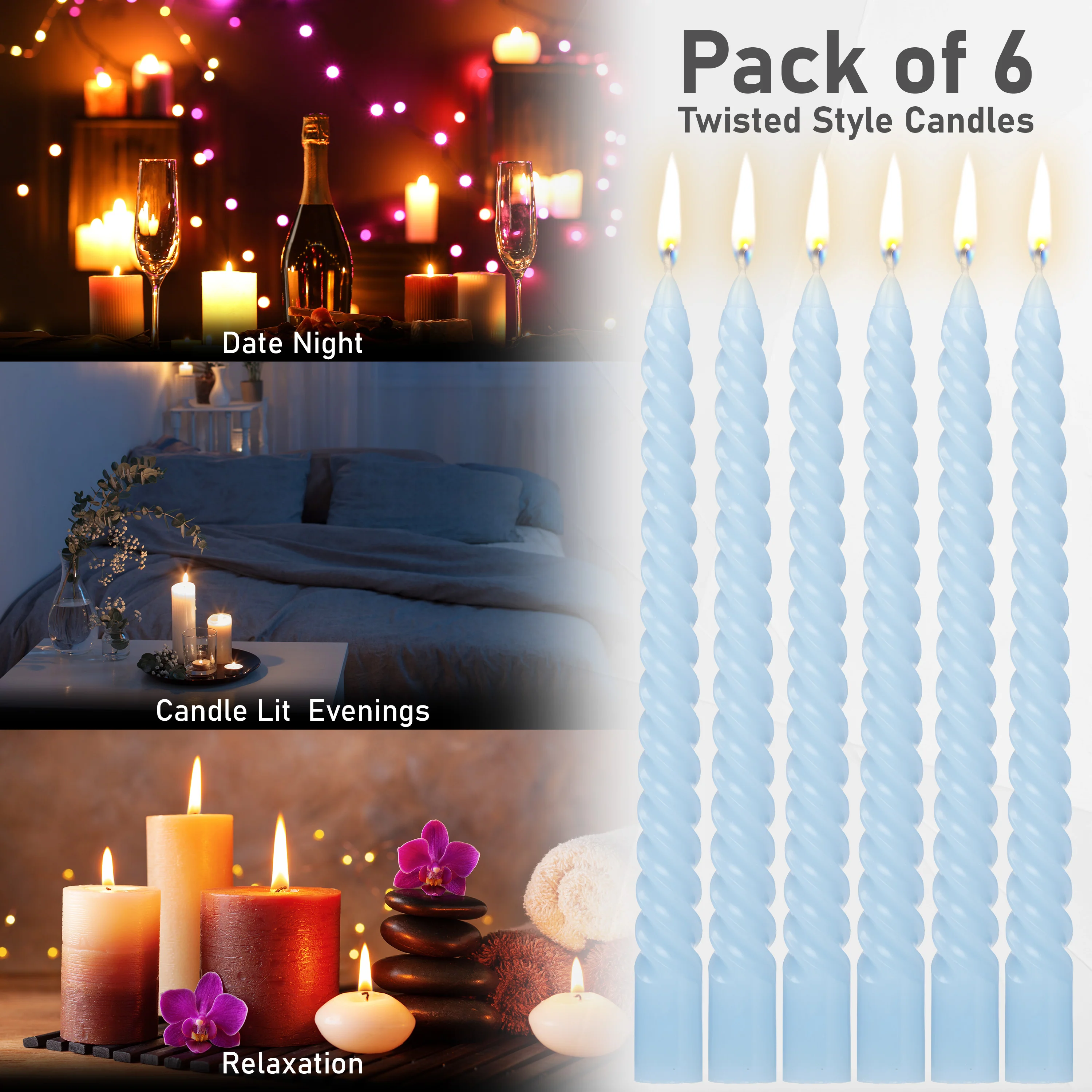 DECO EXPRESS Dinner Candles Pack of 3 or 6 Twisted Non Drip Coloured Spiral Candles Long Lasting 6 Hours Burn Non Scented (Pack of 6) - Image 127