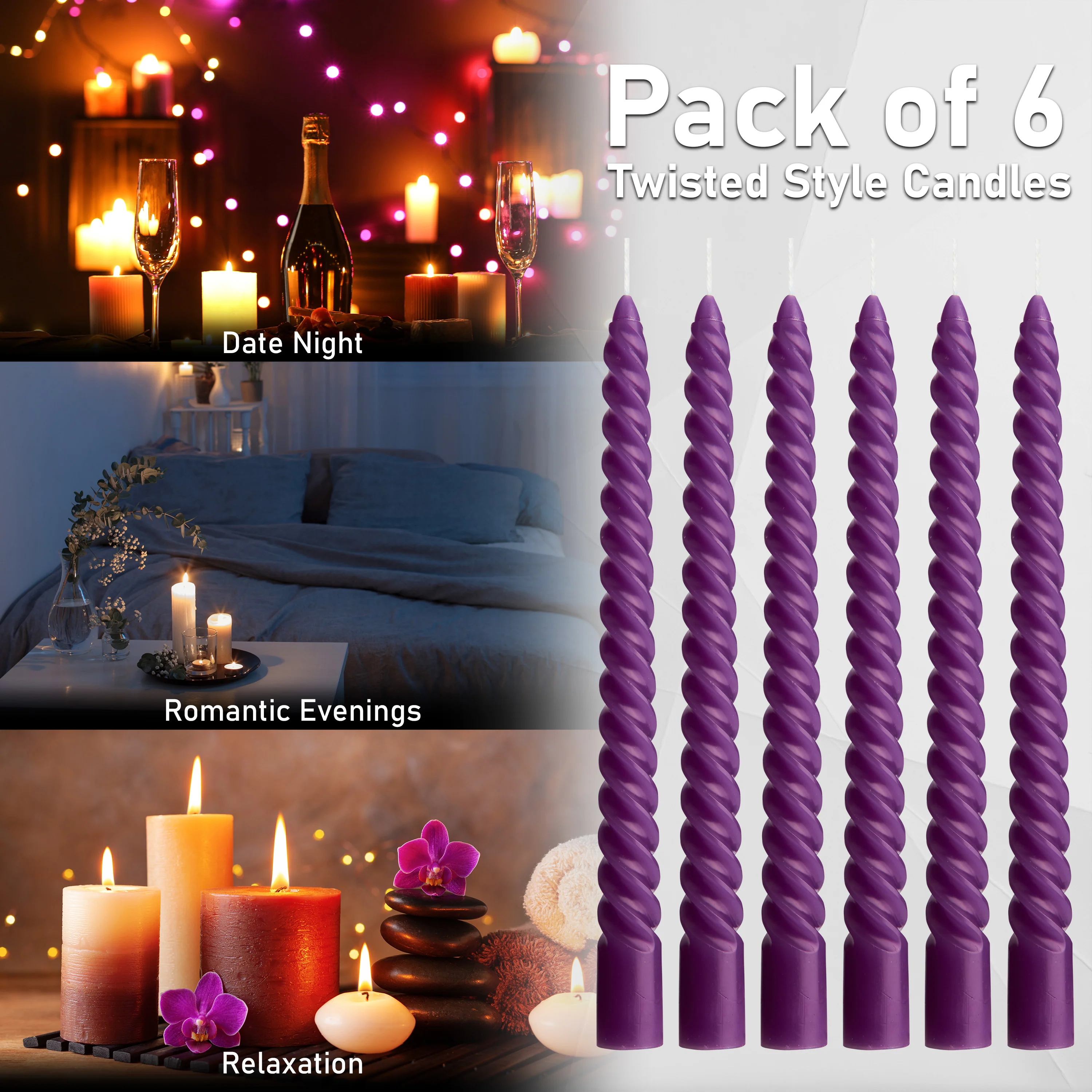 DECO EXPRESS Dinner Candles Pack of 3 or 6 Twisted Non Drip Coloured Spiral Candles Long Lasting 6 Hours Burn Non Scented (Pack of 6) - Image 13
