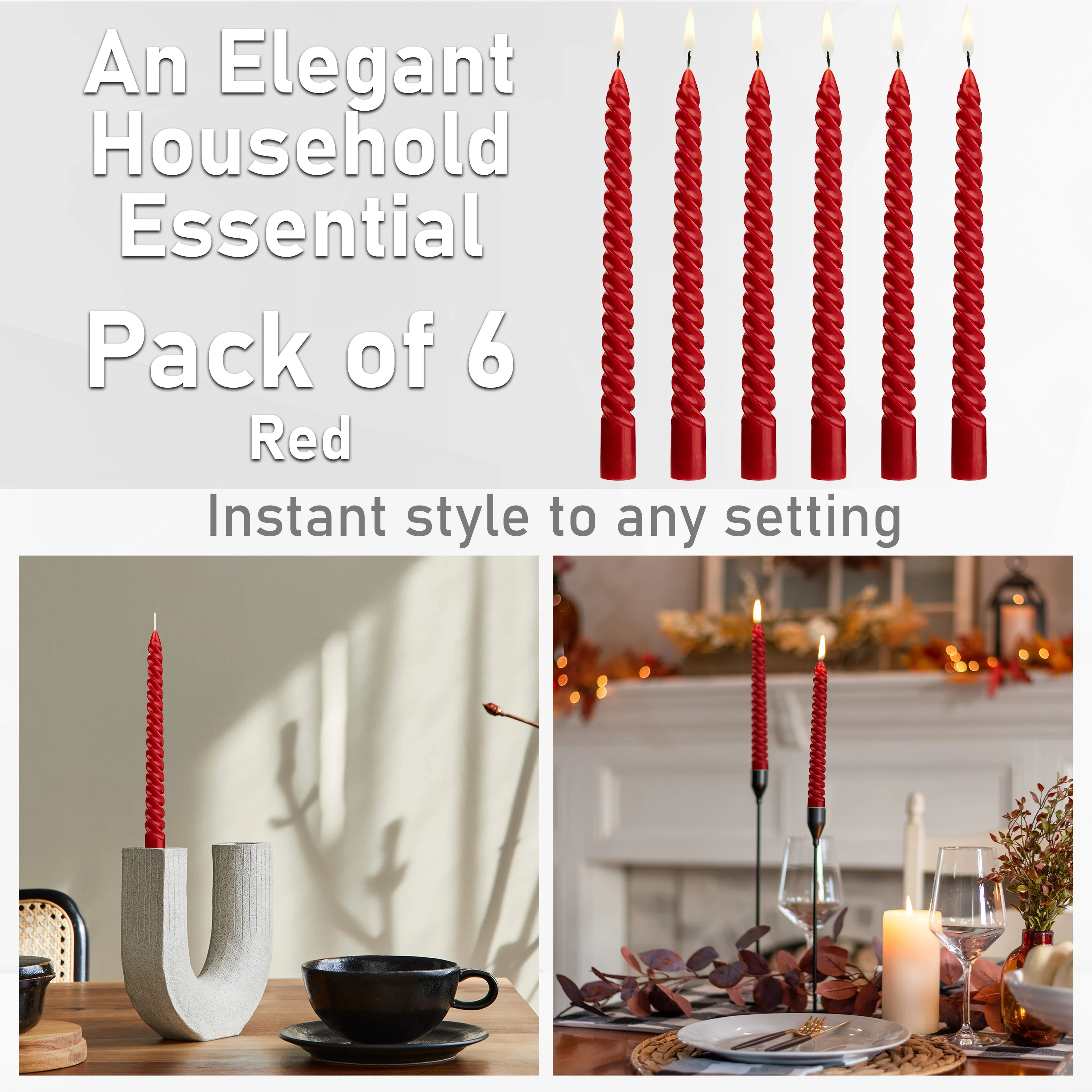 DECO EXPRESS Dinner Candles Pack of 3 or 6 Twisted Non Drip Coloured Spiral Candles Long Lasting 6 Hours Burn Non Scented (Pack of 6) - Image 4