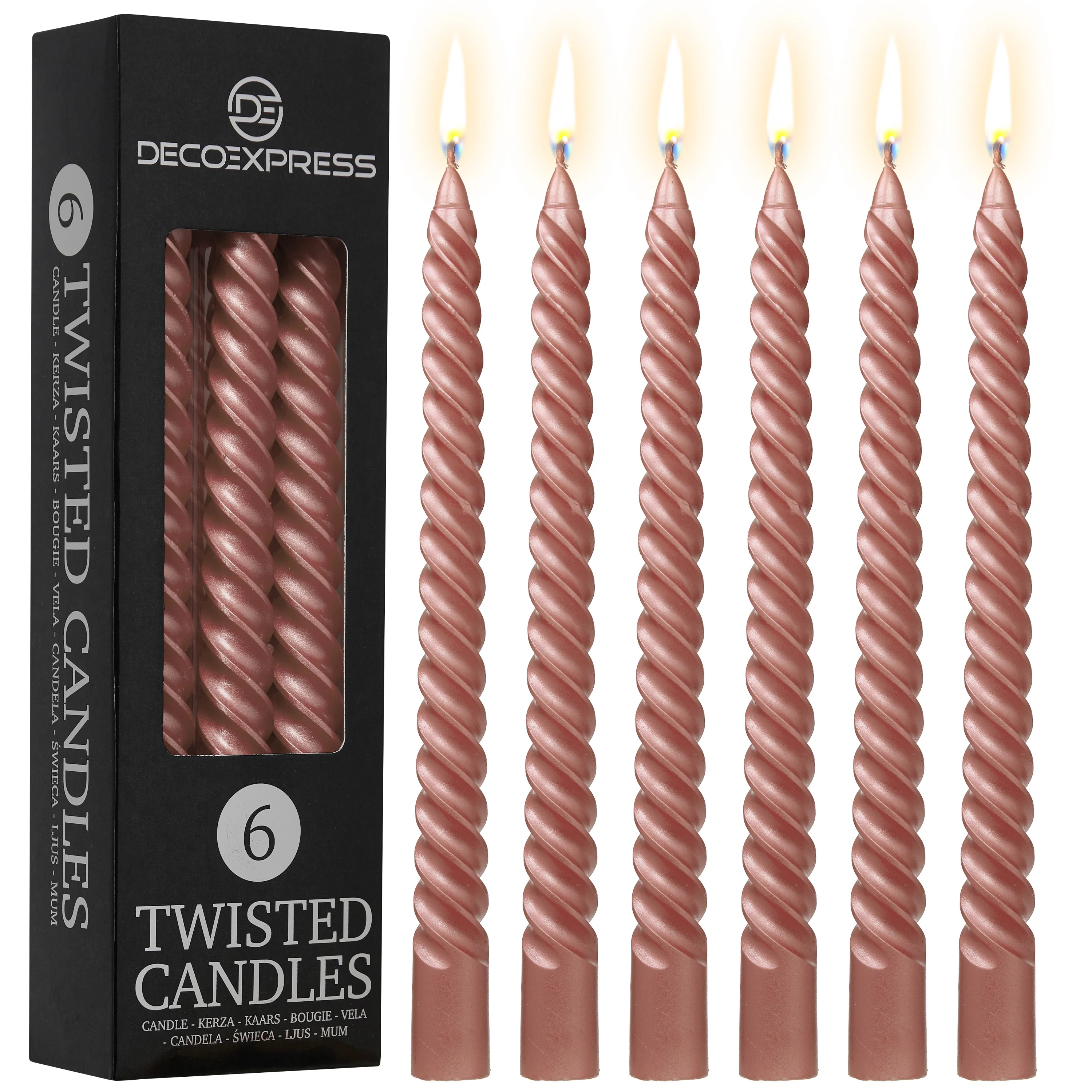 DECO EXPRESS Dinner Candles Pack of 3 or 6 Twisted Non Drip Coloured Spiral Candles Long Lasting 6 Hours Burn Non Scented (Pack of 6) - Image 56