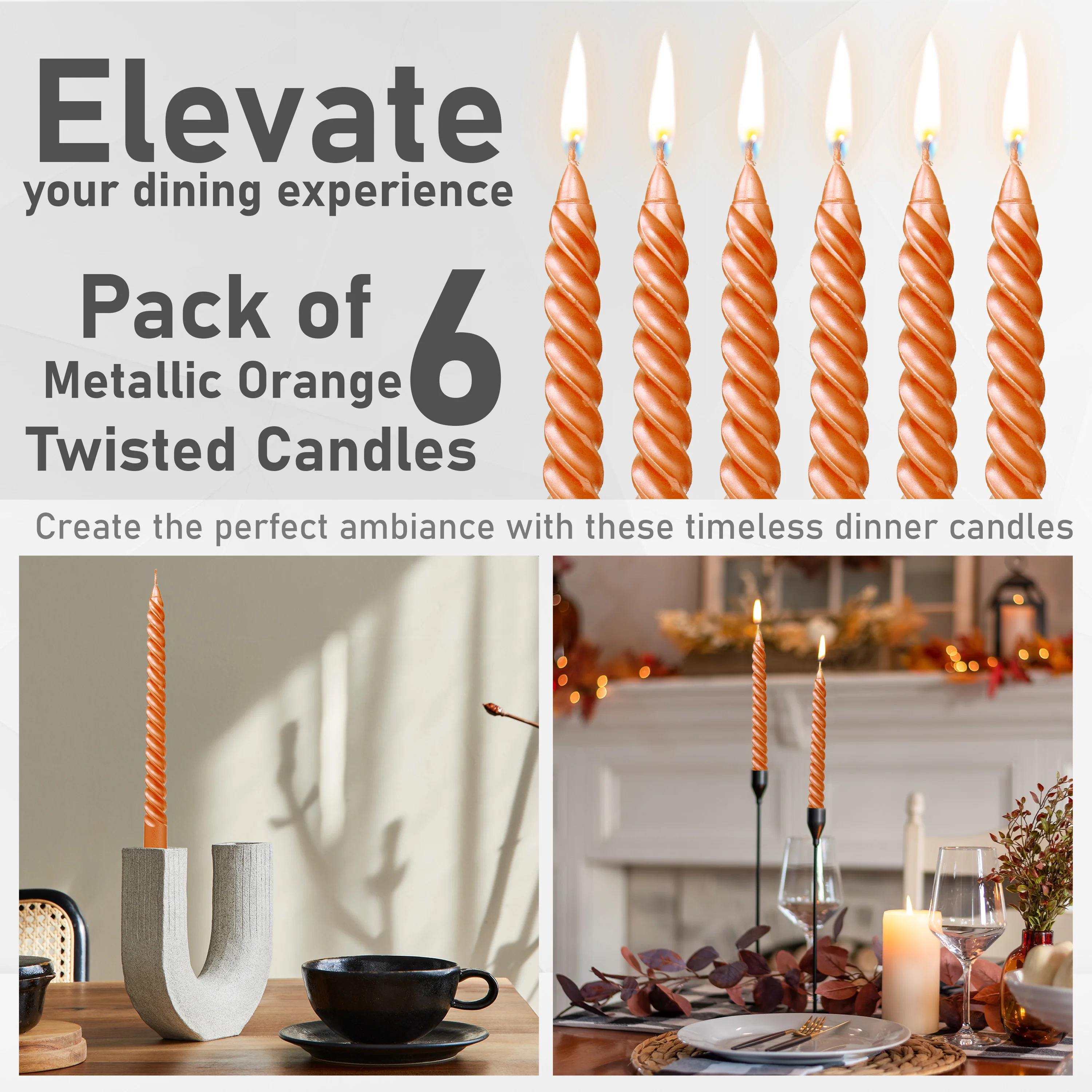 DECO EXPRESS Dinner Candles Pack of 3 or 6 Twisted Non Drip Coloured Spiral Candles Long Lasting 6 Hours Burn Non Scented (Pack of 6) - Image 62