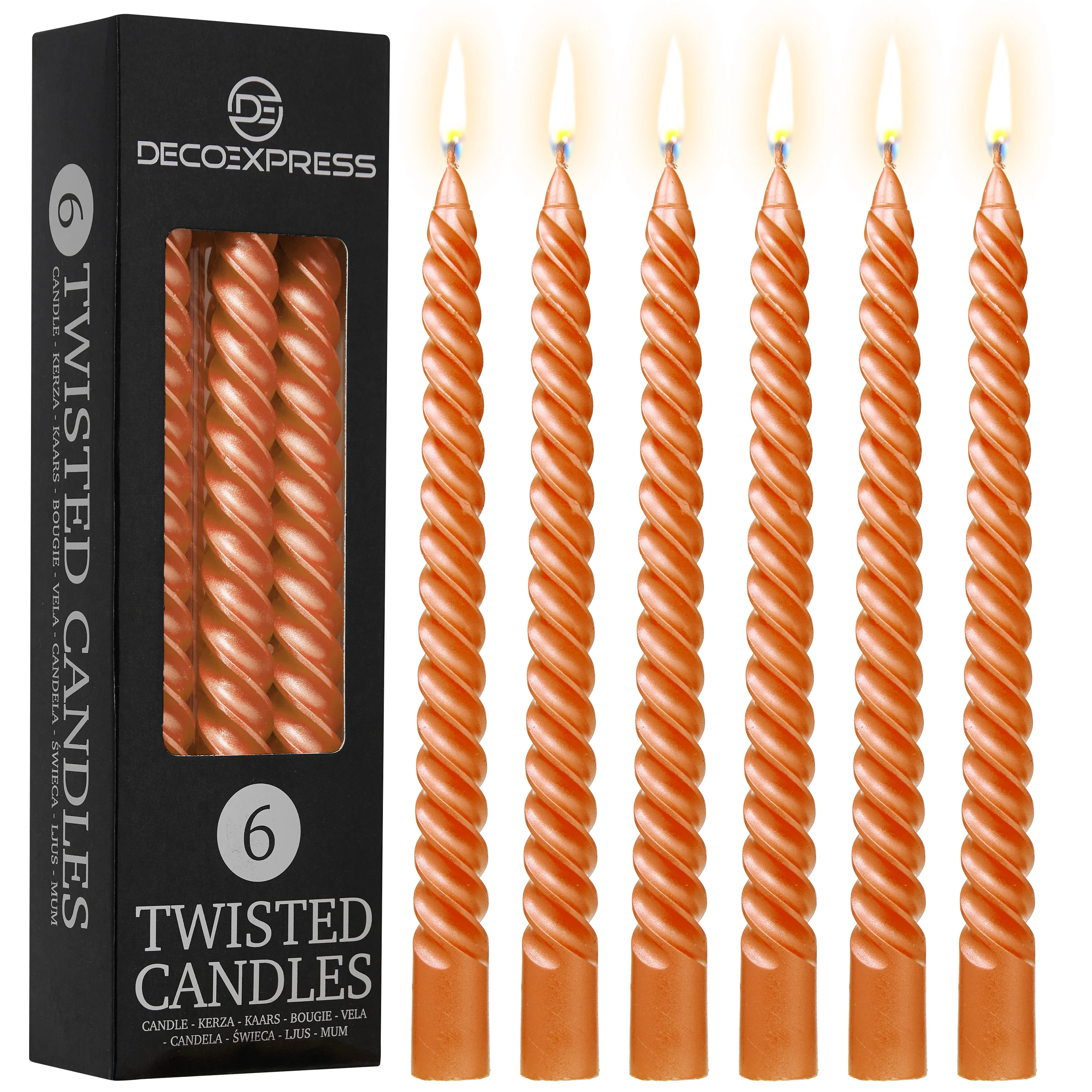 DECO EXPRESS Dinner Candles Pack of 3 or 6 Twisted Non Drip Coloured Spiral Candles Long Lasting 6 Hours Burn Non Scented (Pack of 6) - Image 63