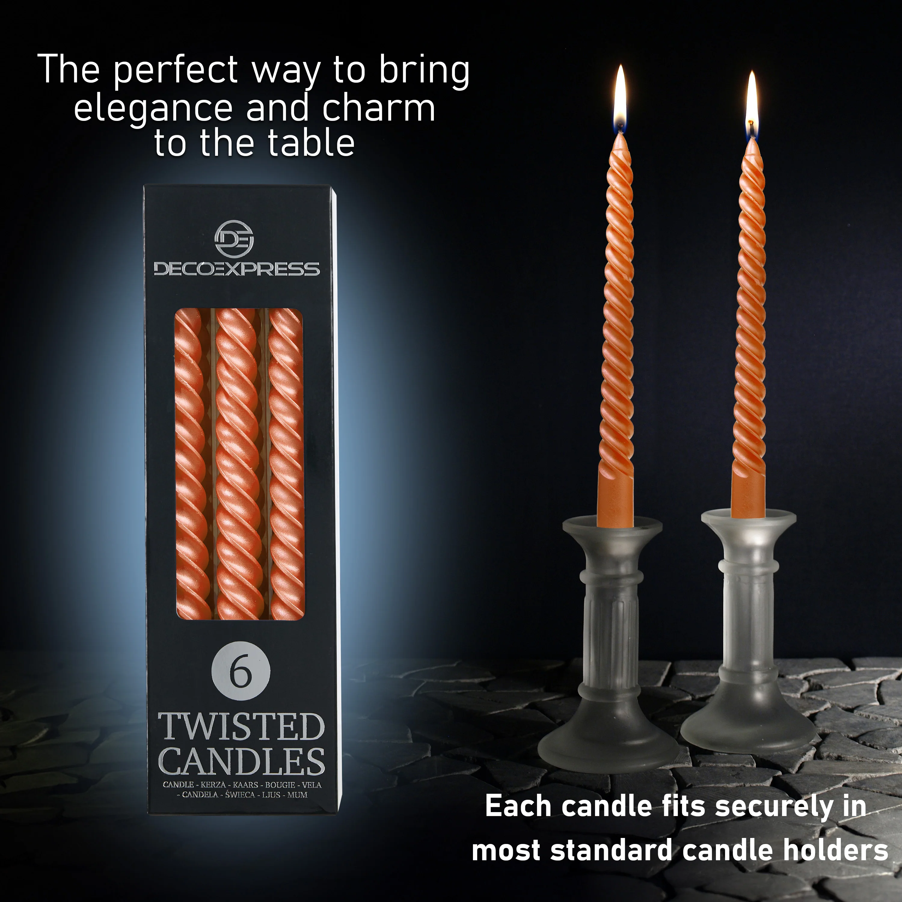 DECO EXPRESS Dinner Candles Pack of 3 or 6 Twisted Non Drip Coloured Spiral Candles Long Lasting 6 Hours Burn Non Scented (Pack of 6) - Image 65
