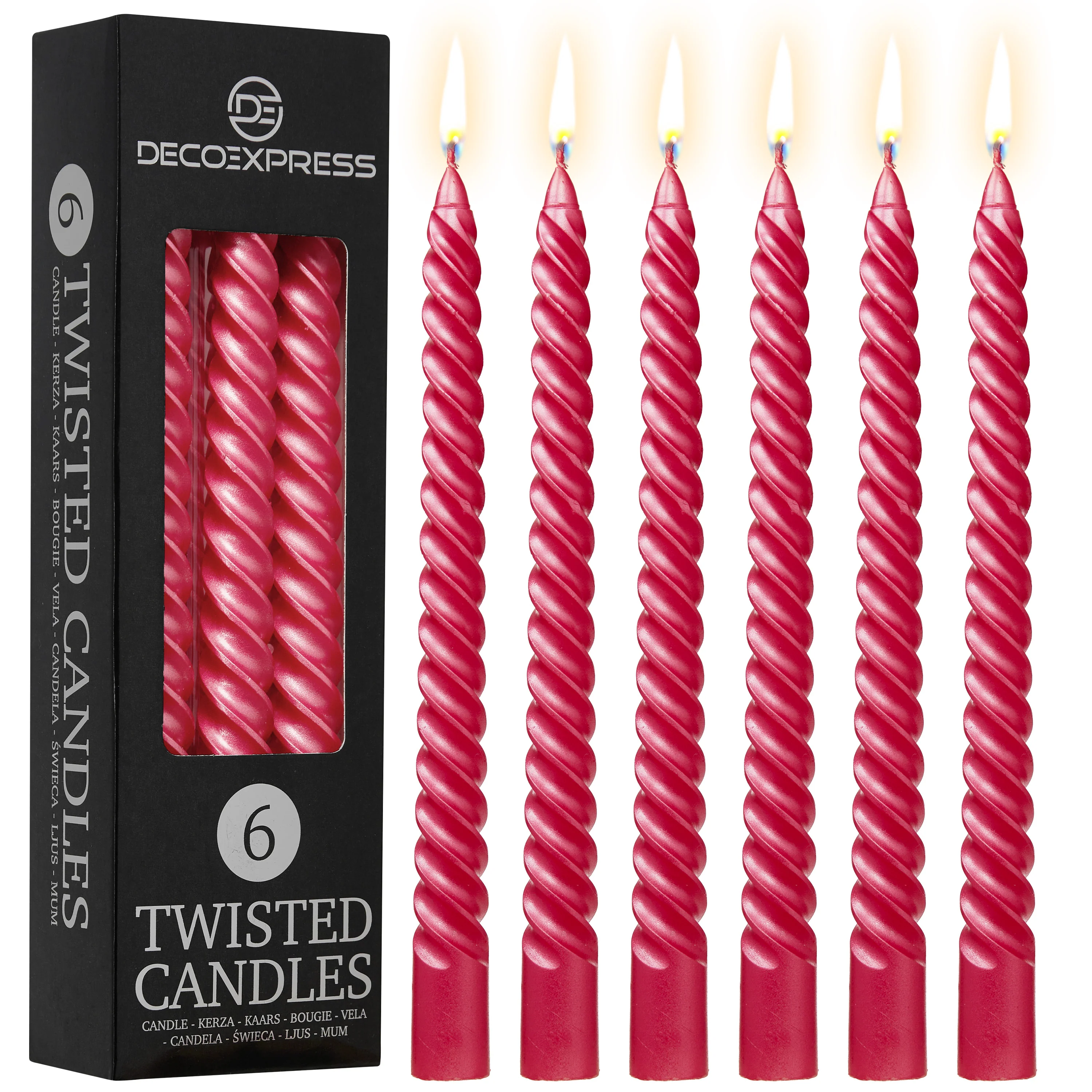 DECO EXPRESS Dinner Candles Pack of 3 or 6 Twisted Non Drip Coloured Spiral Candles Long Lasting 6 Hours Burn Non Scented (Pack of 6) - Image 68
