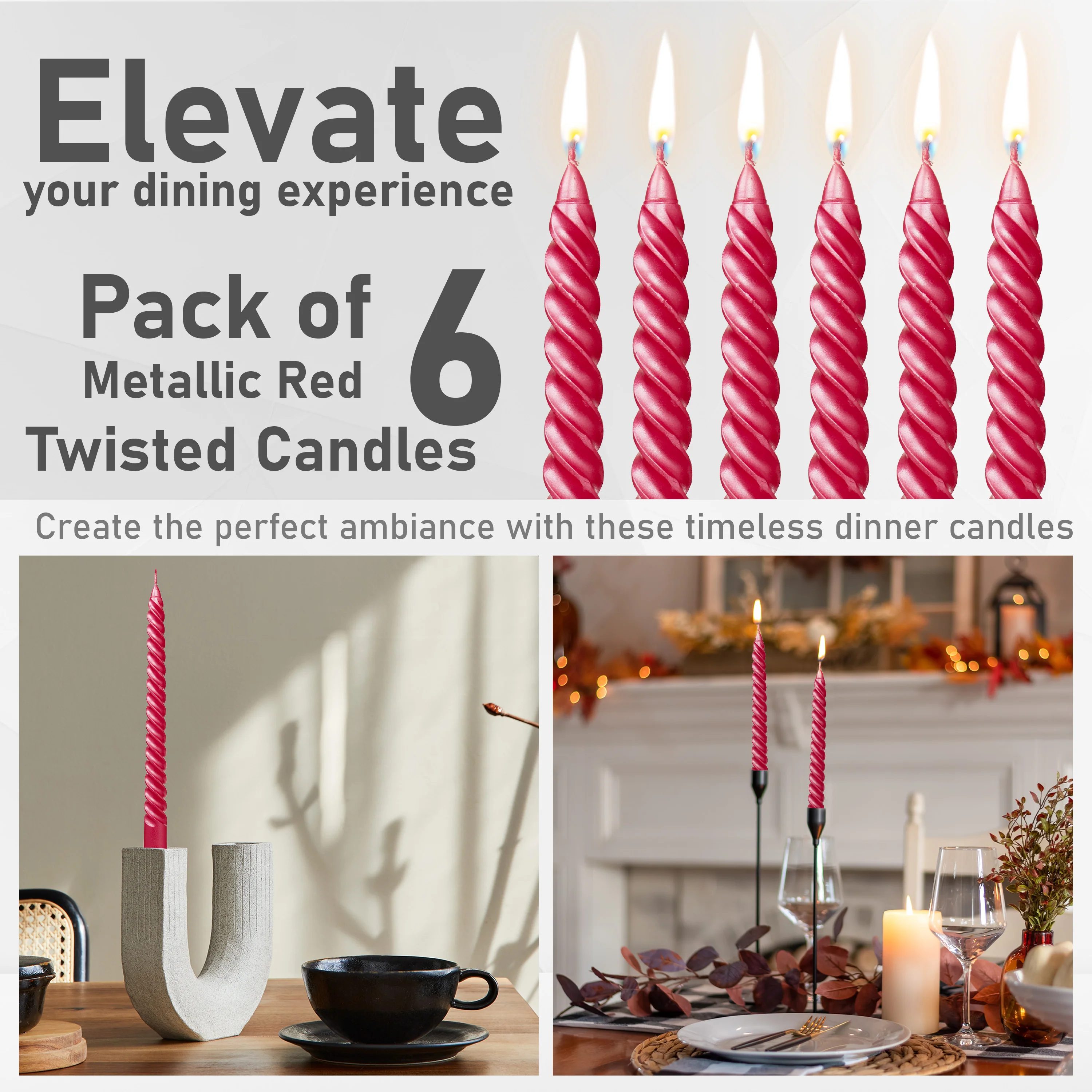 DECO EXPRESS Dinner Candles Pack of 3 or 6 Twisted Non Drip Coloured Spiral Candles Long Lasting 6 Hours Burn Non Scented (Pack of 6) - Image 71