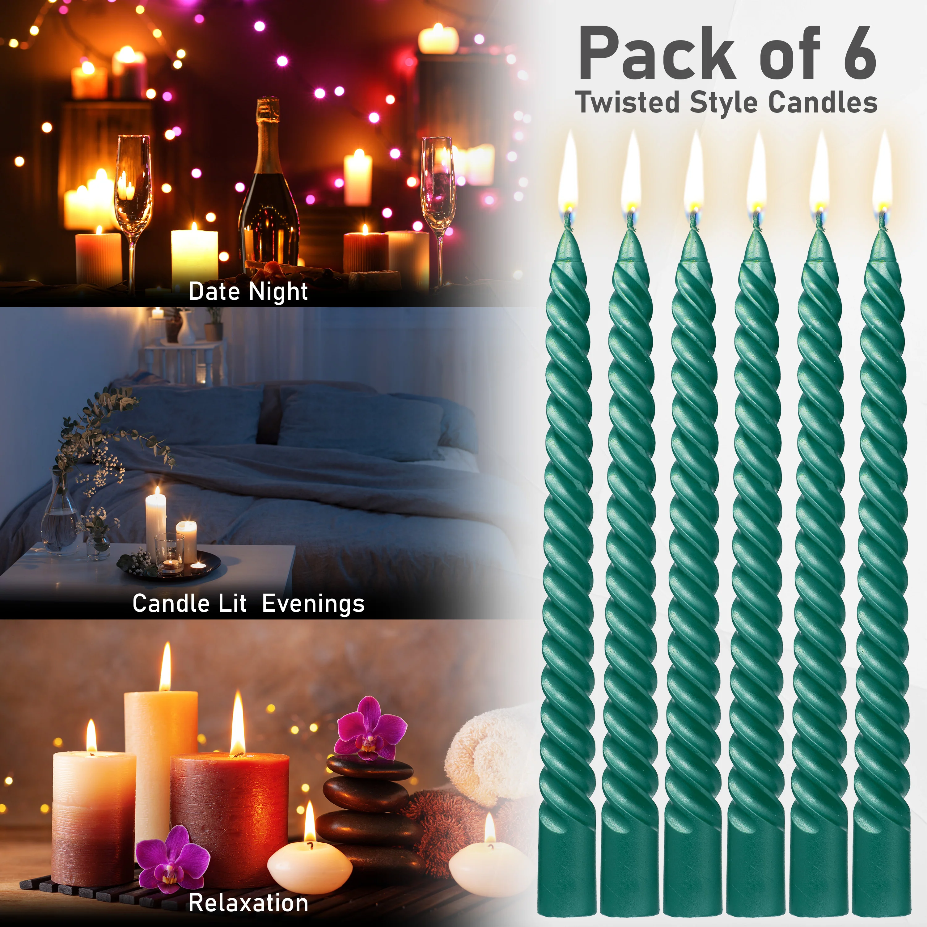 DECO EXPRESS Dinner Candles Pack of 3 or 6 Twisted Non Drip Coloured Spiral Candles Long Lasting 6 Hours Burn Non Scented (Pack of 6) - Image 91