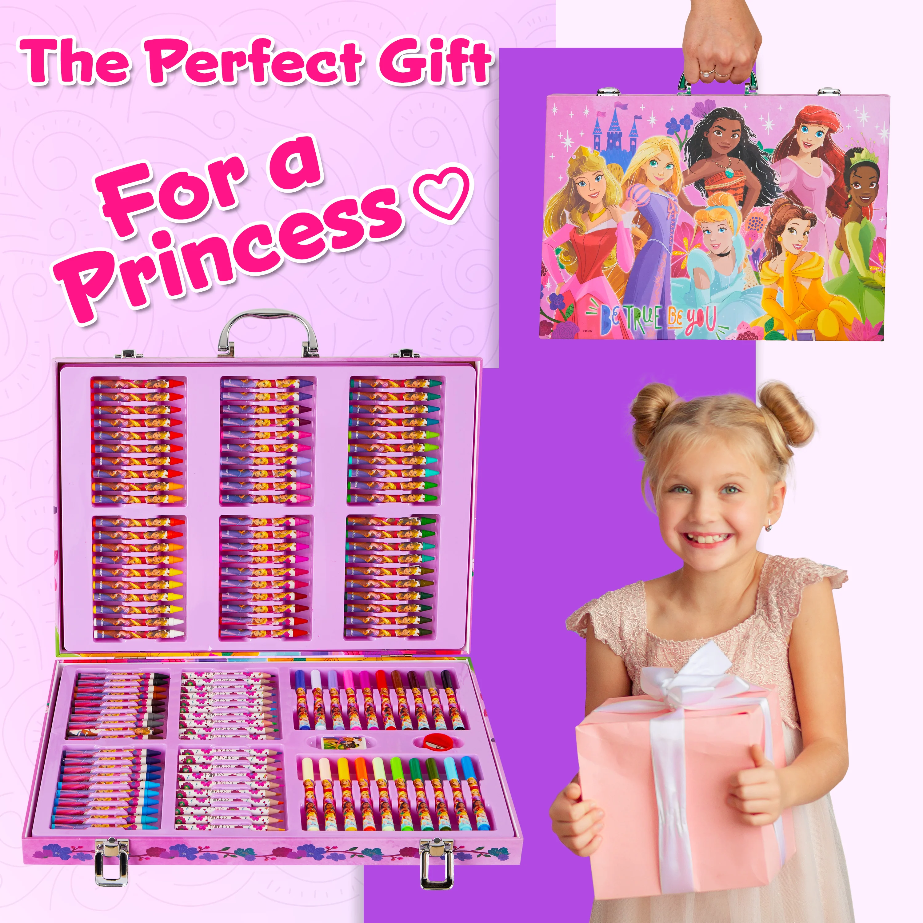 Disney Art Set for Kids 130+ Pieces Colouring Pencils Colouring Crayons Princess Art - Image 3