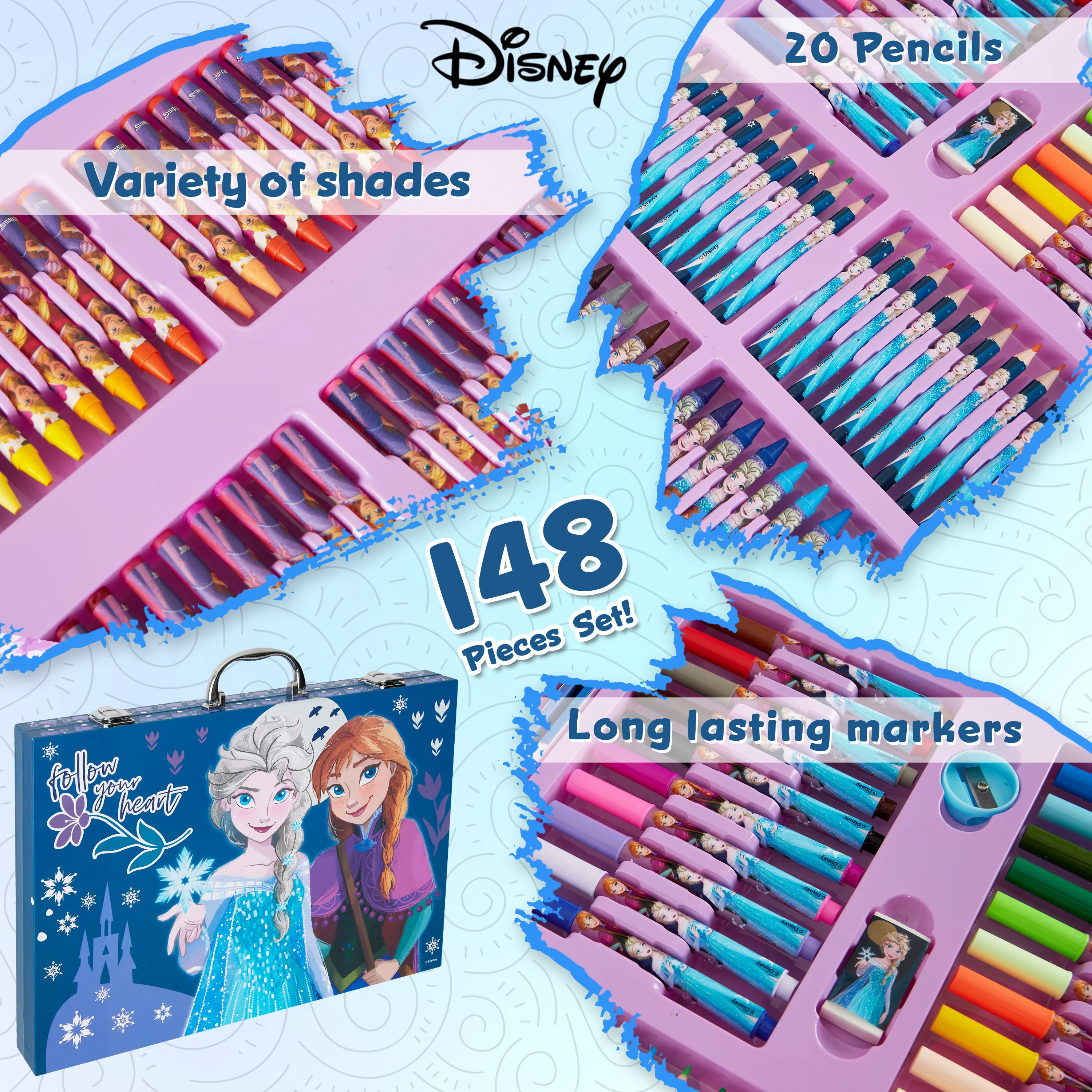 Disney Stitch Art Set for Kids 130+ Pieces Frozen Colouring Pencils Colouring Crayons Princess Art Supplies Stitch Gifts (Multi Frozen Set) - Image 4