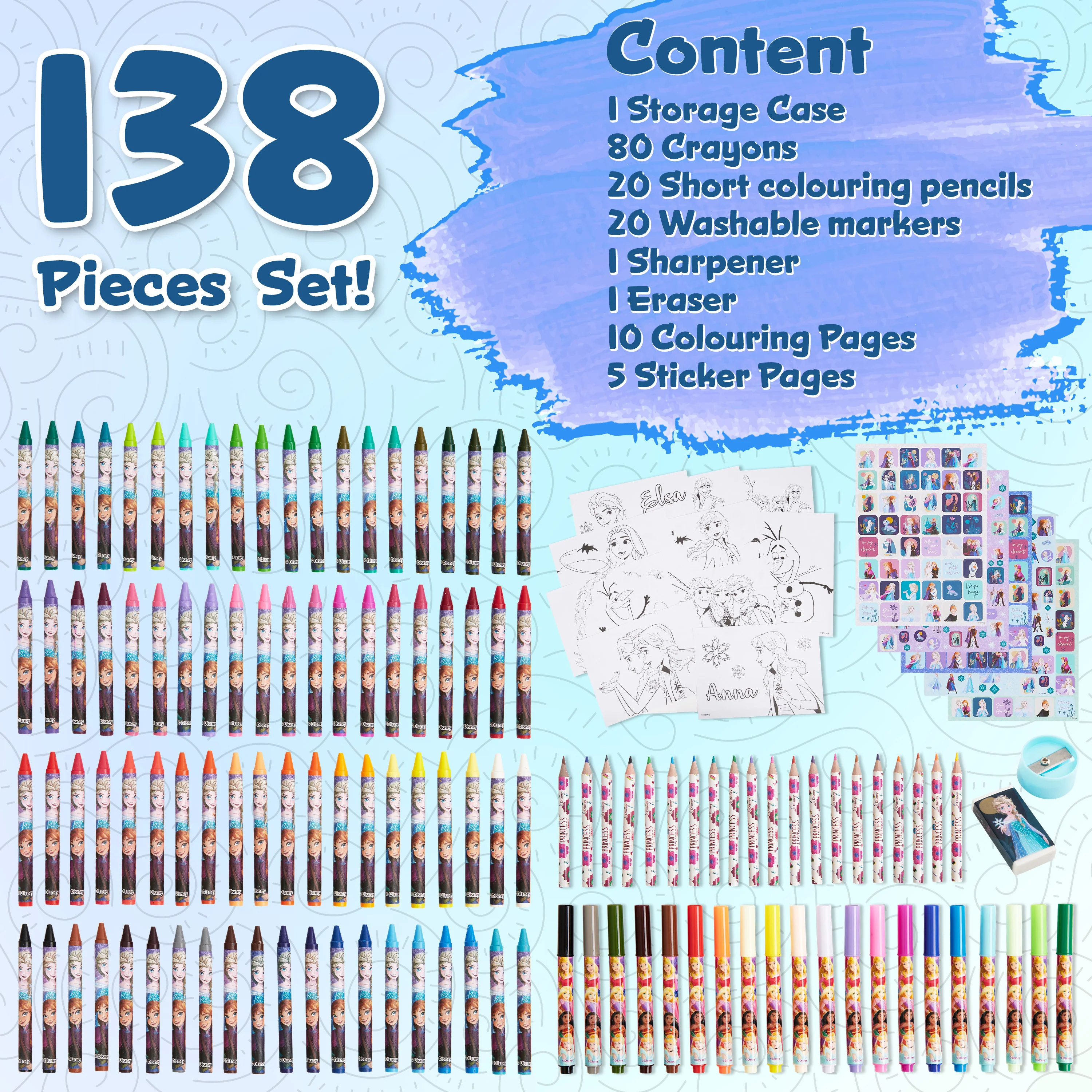 Disney Stitch Art Set for Kids 130+ Pieces Frozen Colouring Pencils Colouring Crayons Princess Art Supplies Stitch Gifts (Multi Frozen Set) - Image 6