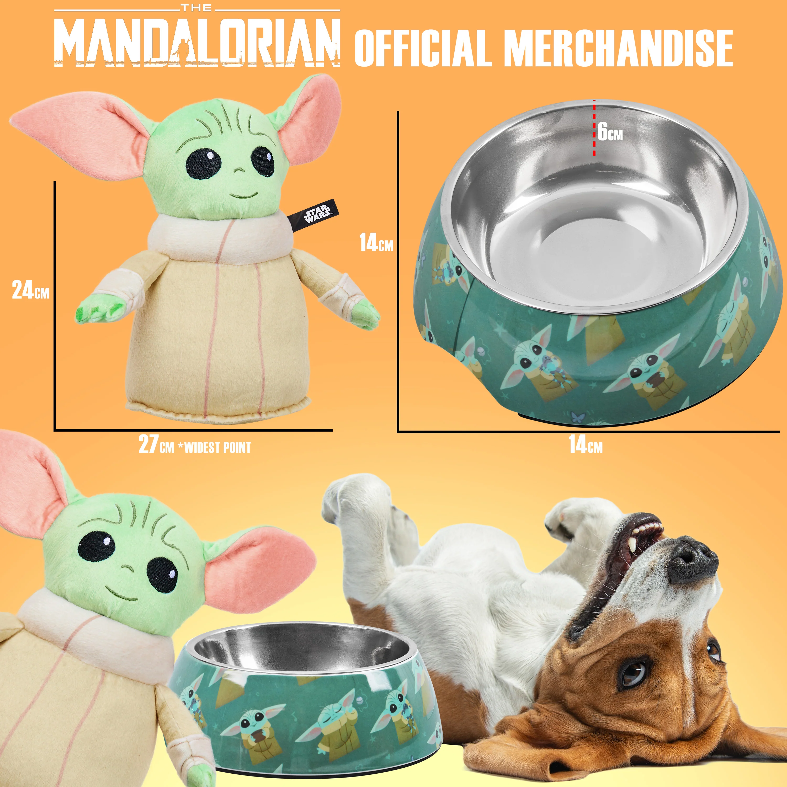 Disney Baby Yoda Dog Toy and Food Bowl Set, Squeaky Soft Toy Non Slip - Dog Gifts - Image 6