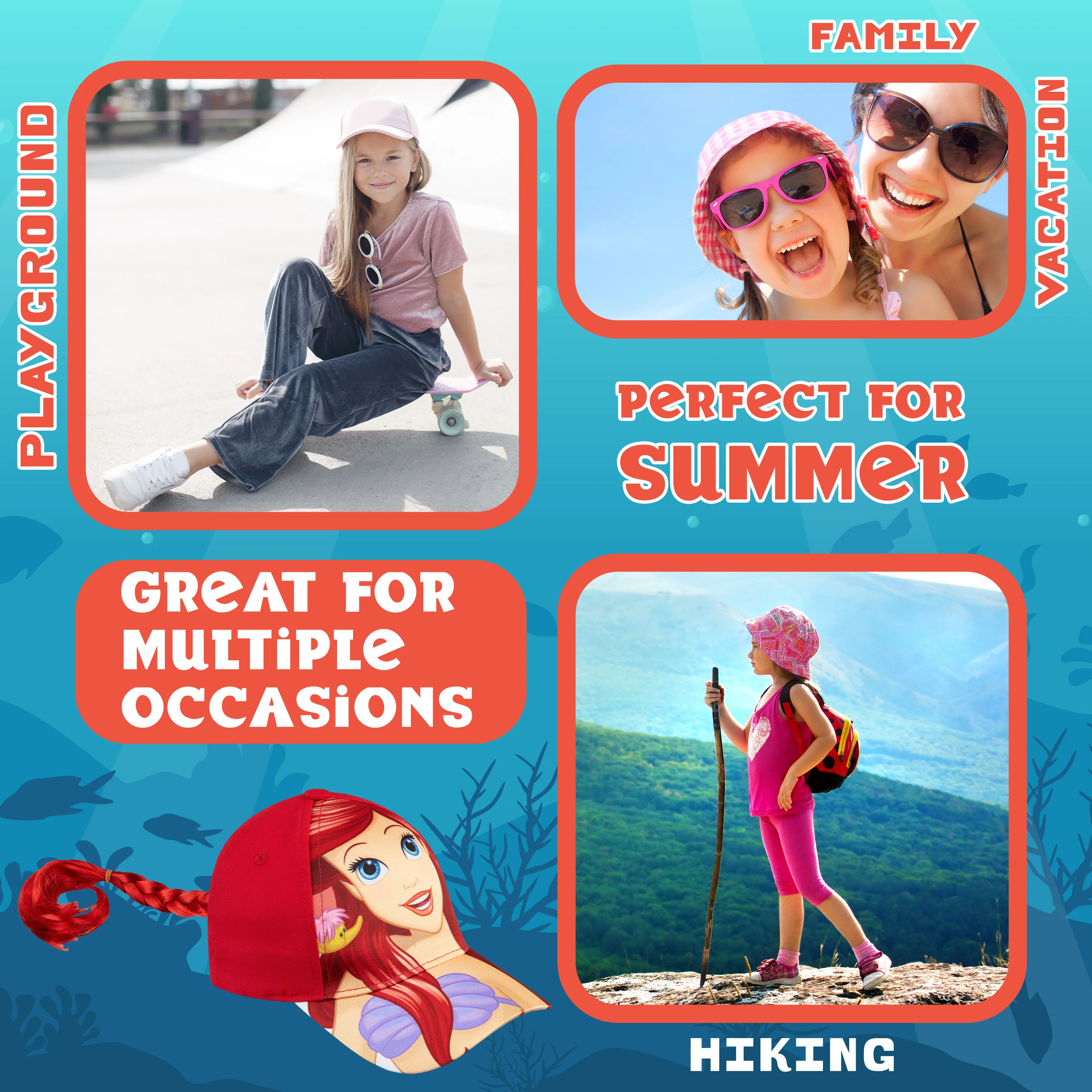 Disney Baseball Cap for Girls with Removable Plait - The Little Mermaid - Image 5