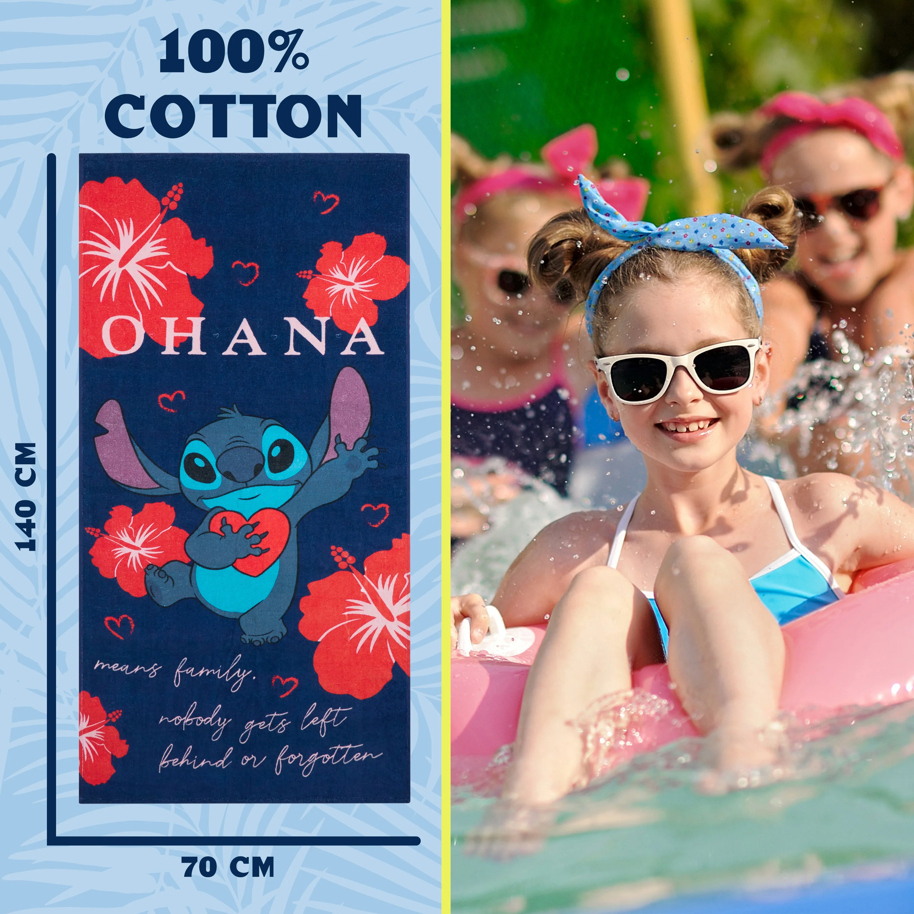Disney Beach Towel for Kids, 100% Cotton quick drying 70 x140cml (Blue/Red Stitch) - Image 6