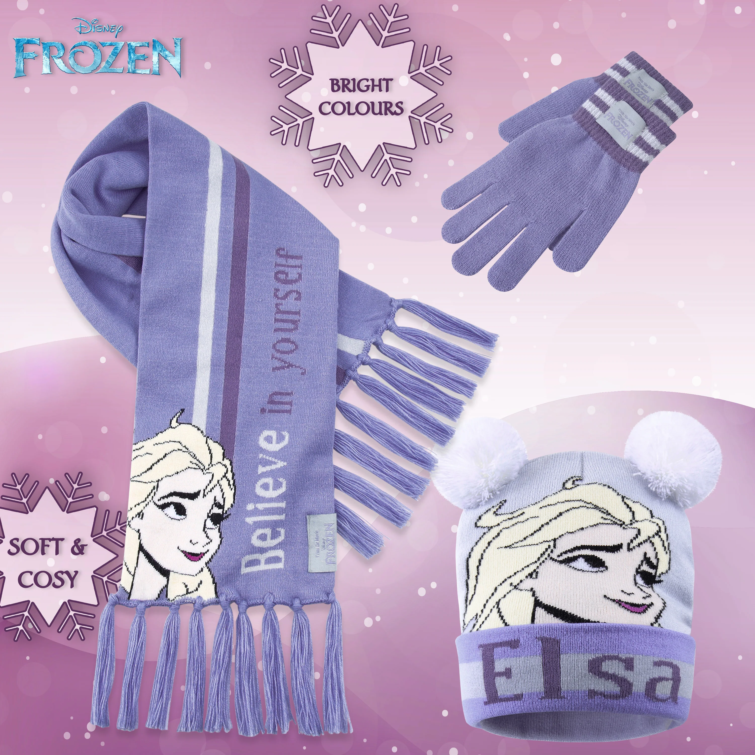 Disney Beanie Hat Scarf and Gloves Set Kids, Frozen Gifts for Girls - Image 2