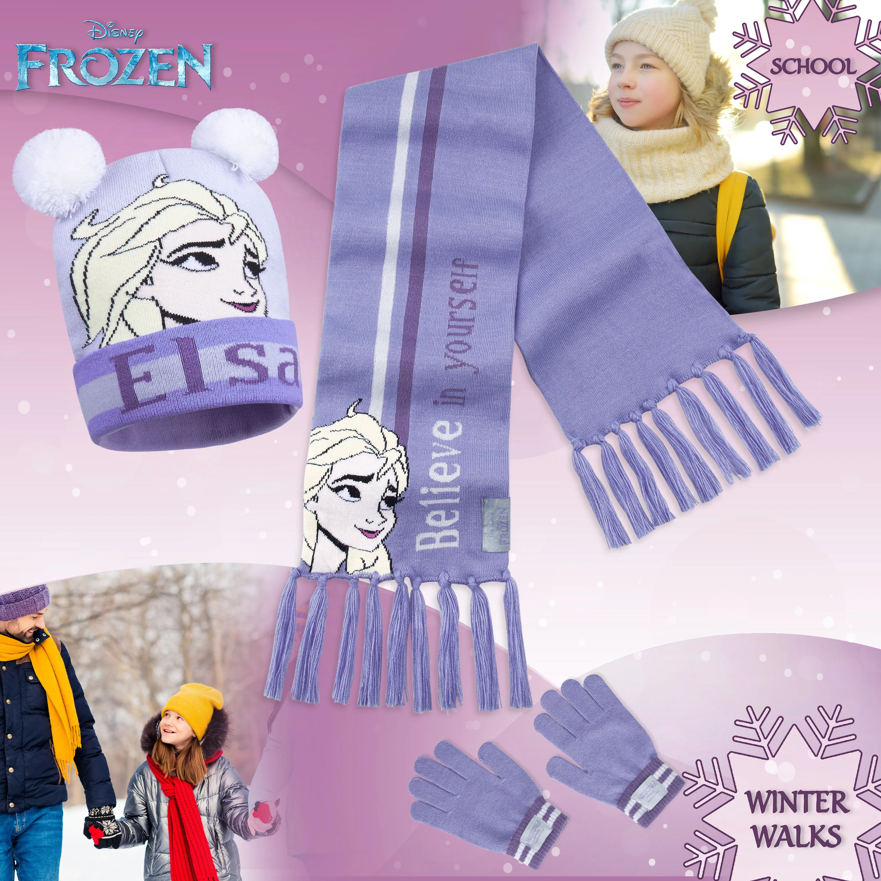 Disney Beanie Hat Scarf and Gloves Set Kids, Frozen Gifts for Girls - Image 5